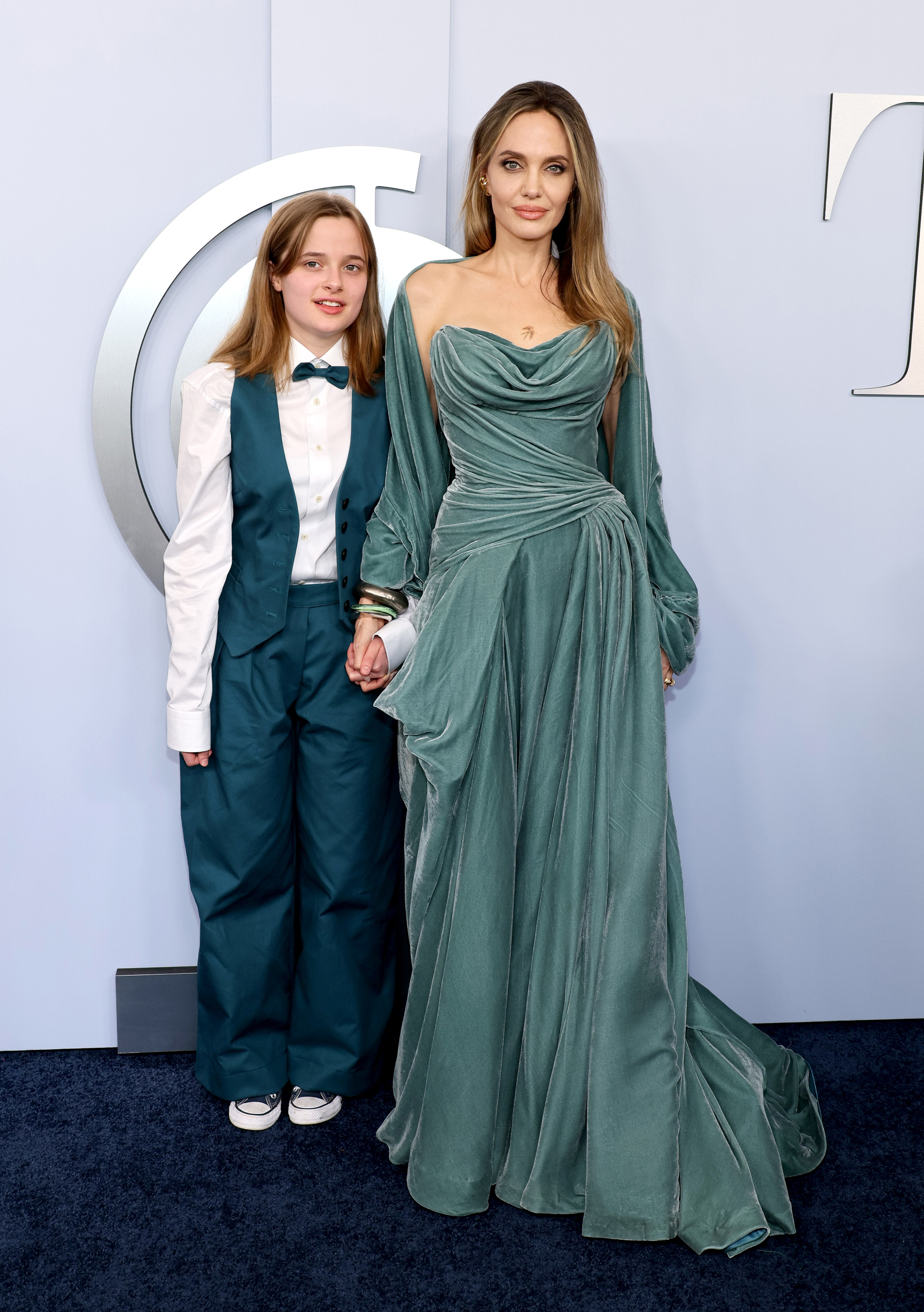NEW YORK, NEW YORK - JUNE 16: (L-R) Vivienne Jolie-Pittand Angelina Jolie attend the 77th Annual Tony Awards at David H. Koch Theater at Lincoln Center on June 16, 2024 in New York City. (Photo by Dia Dipasupil/Getty Images)