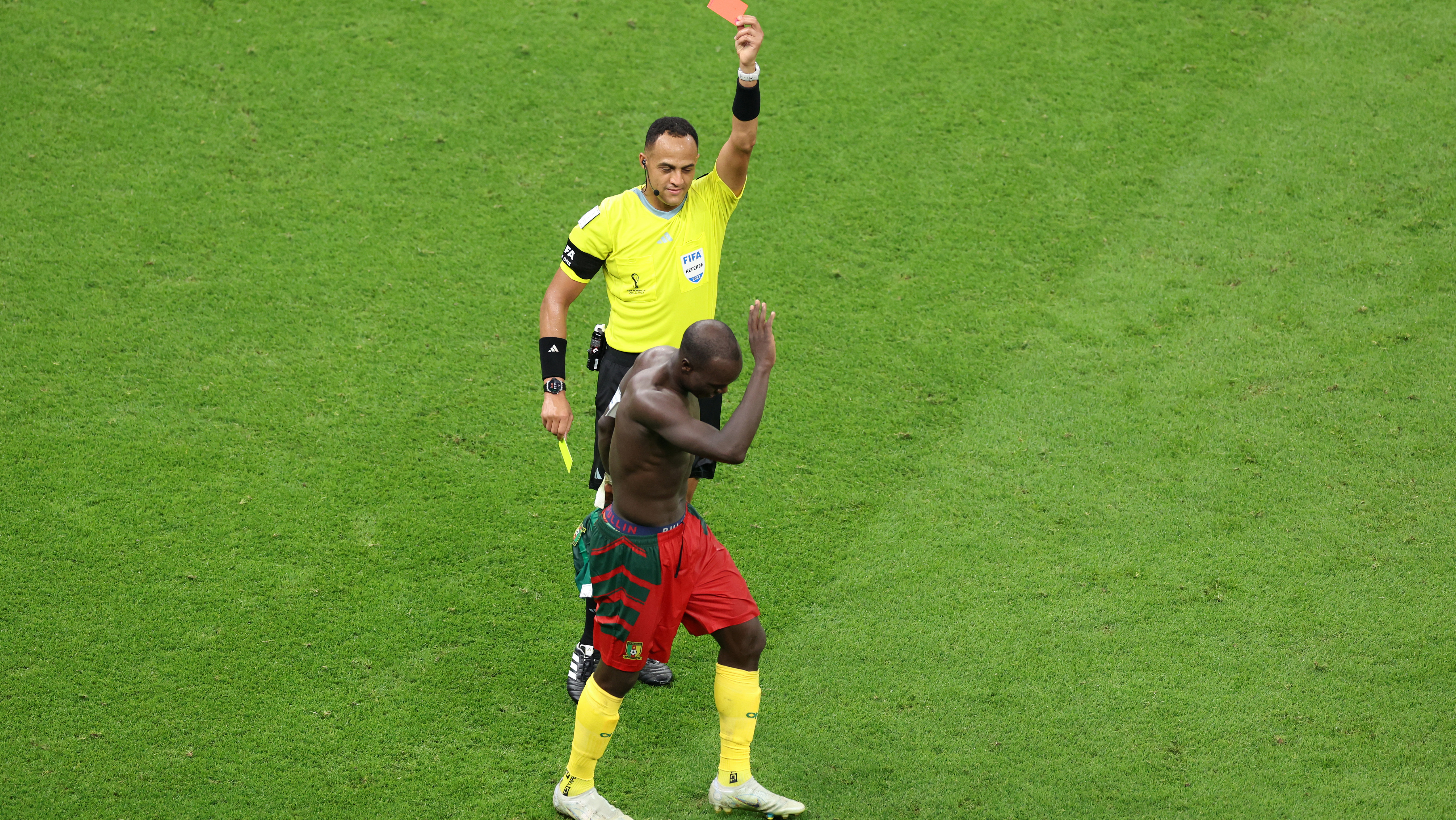 FIFA World Cup 2022 Cameroon v Brazil Vincent Aboubakar sent off after willing goal celebration video