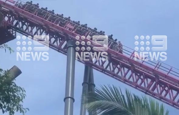 A﻿ rollercoaster at Movie World on the Gold Coast became stuck with people on board this afternoon.