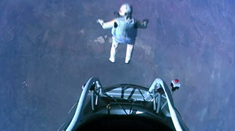 Felix Baumgartner jumps from his capsule.