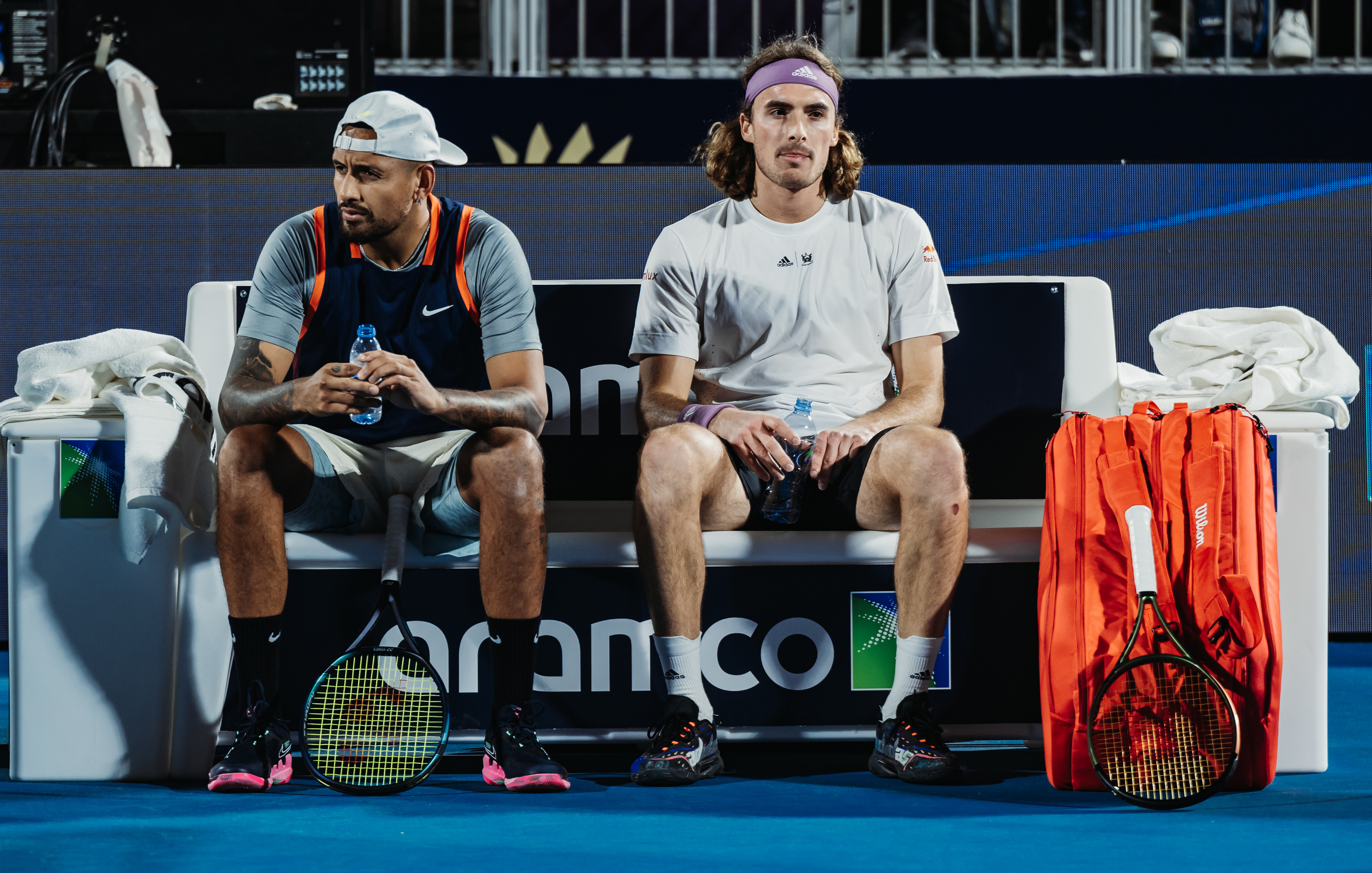 Nick Kyrgios of Australia and Stefanos Tsitsipas of Greece.