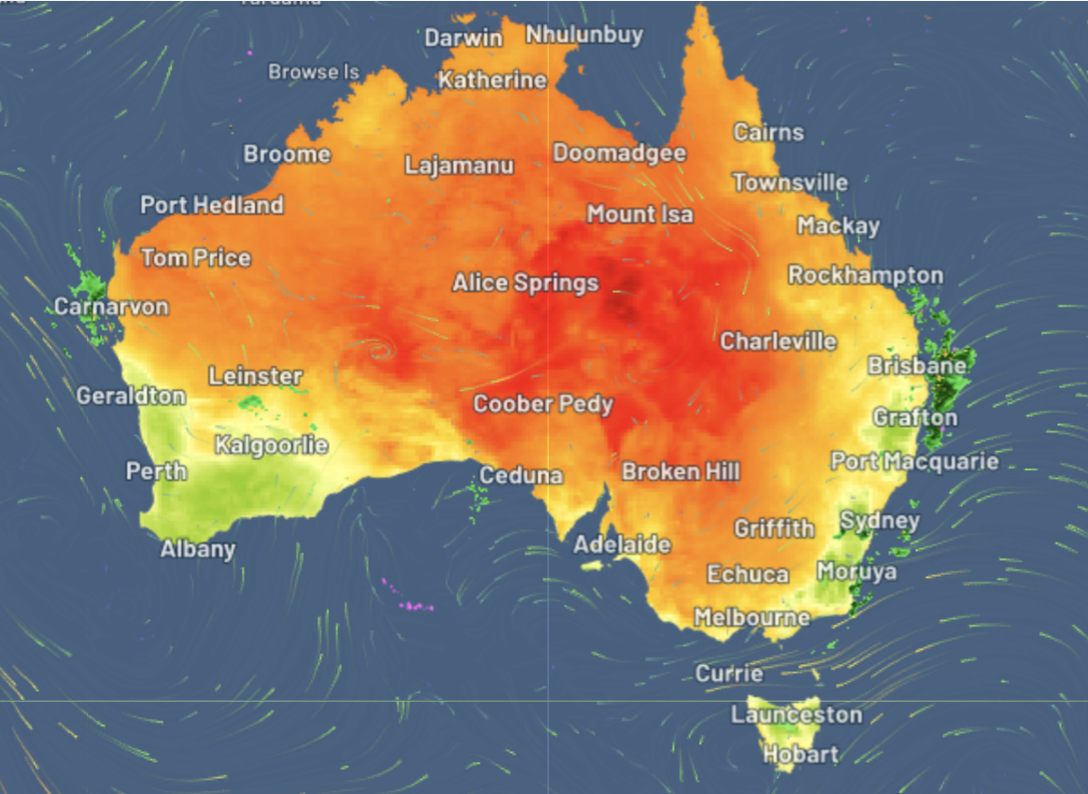 BOM weather thermal map for Sat 11 Jan 2025 at 10:20am