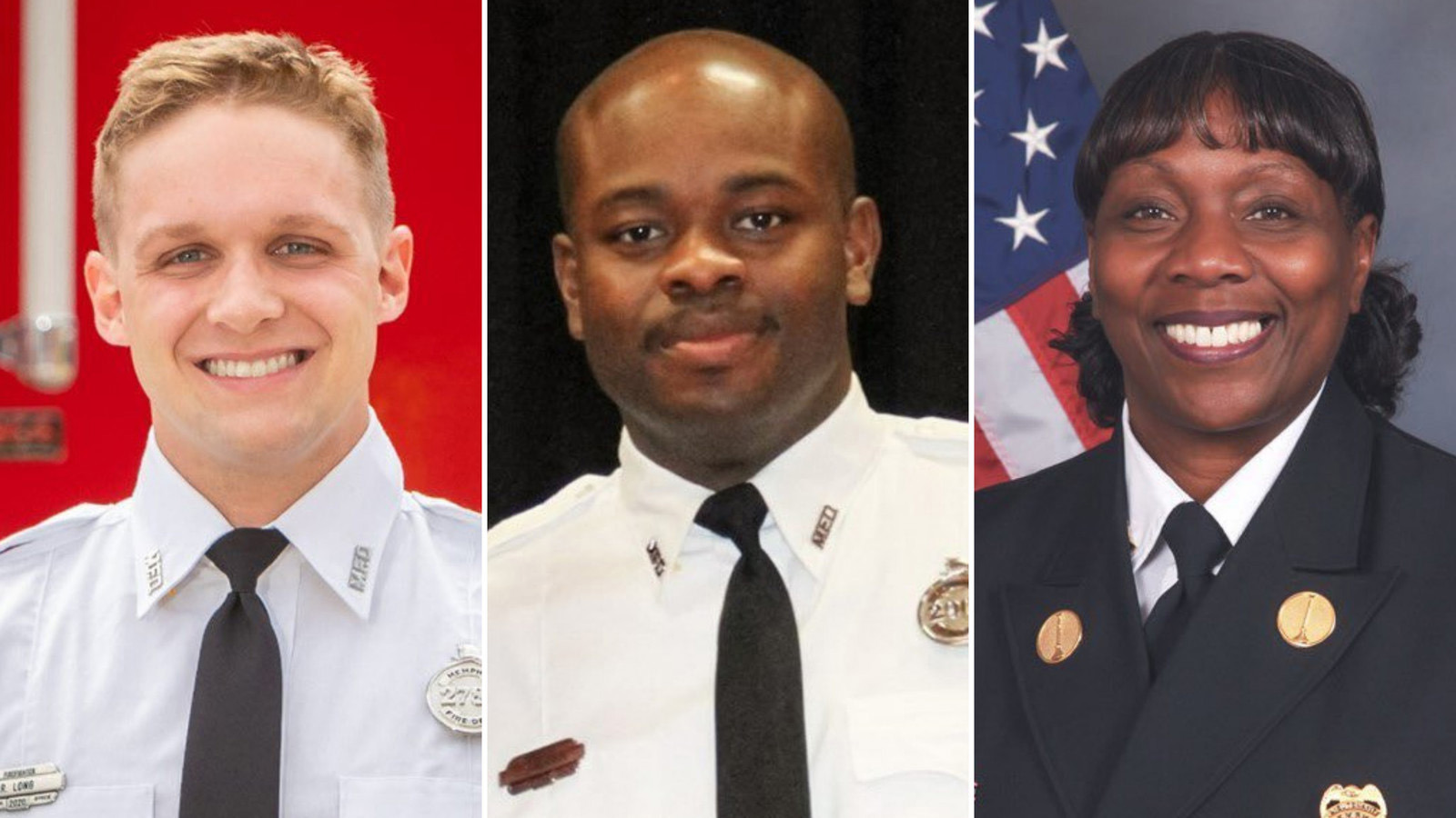 EMT-Basic Robert Long, left, EMT-Advanced JaMichael Sandridge, and Lt. Michelle Whitaker were fired from the Memphis Fire Department, the department said.