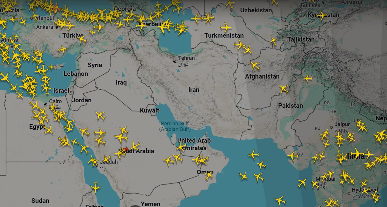 Airspace across the Middle East Sunday 1/3/2026 @ 12.45am