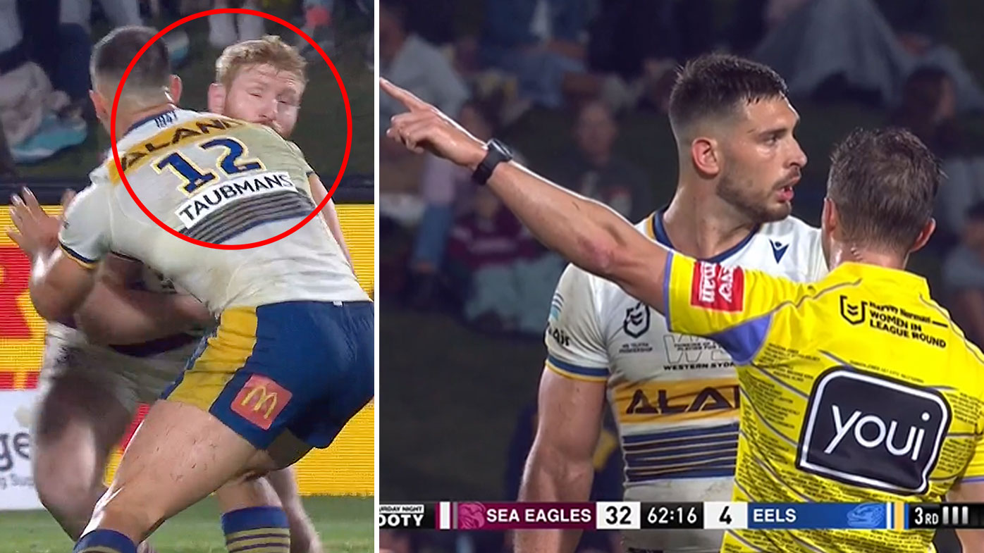 Ryan Matterson is sent off for a shoulder charge