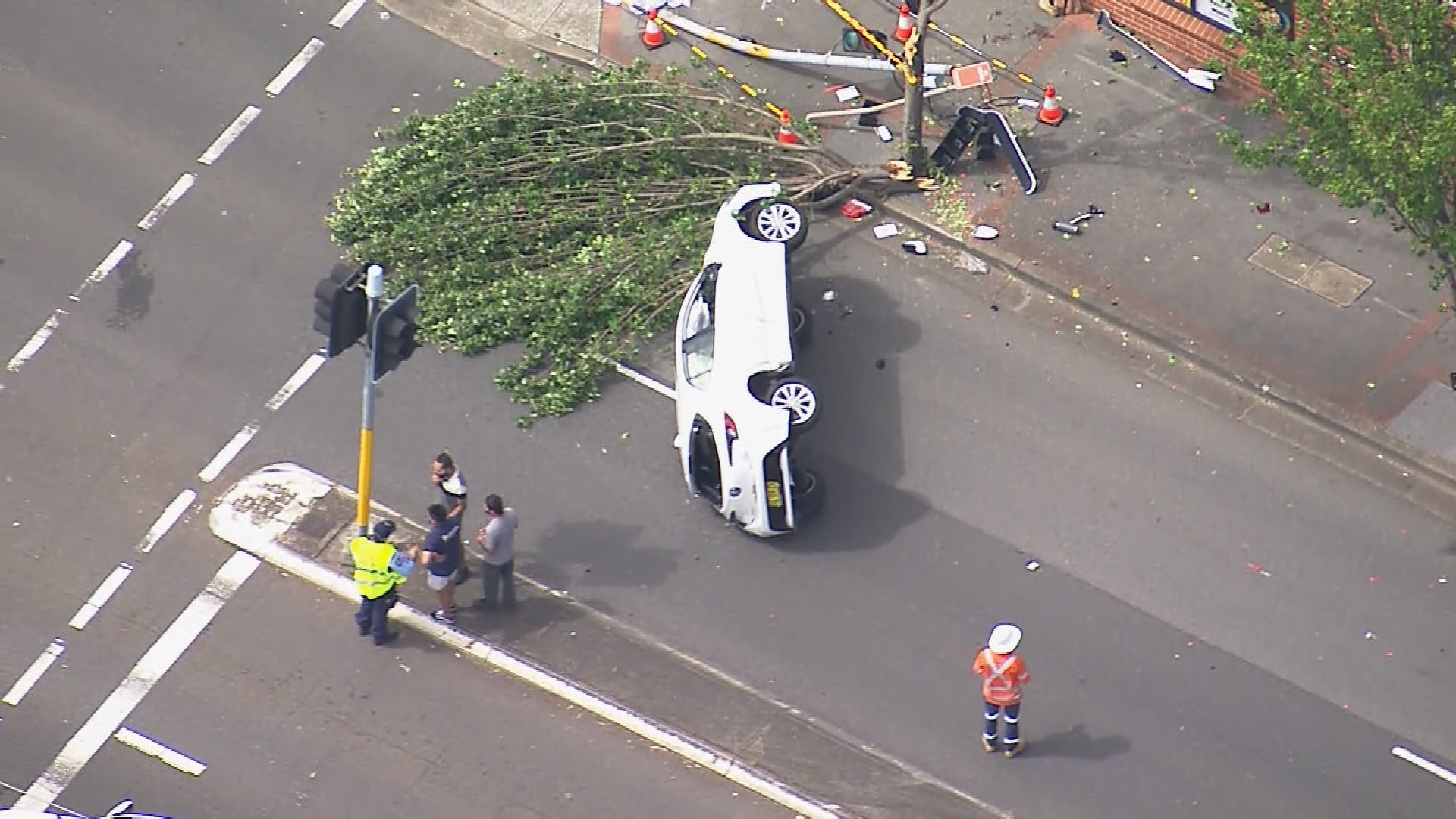 Three pedestrians have been rushed to hospital in serious condition after a car crash in Sydney's west.