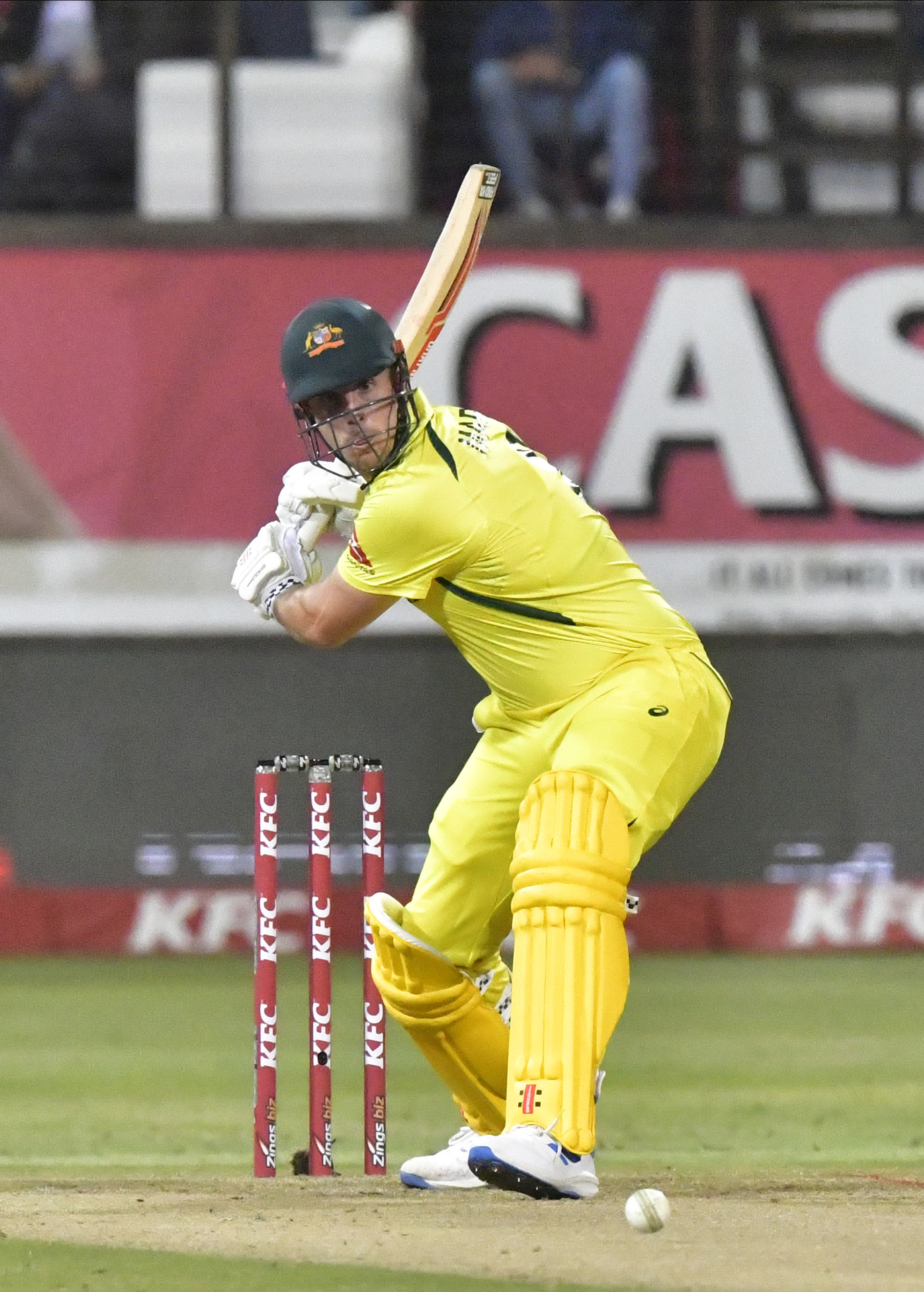 Mitchell Marsh of Australia tees off against South Africa.