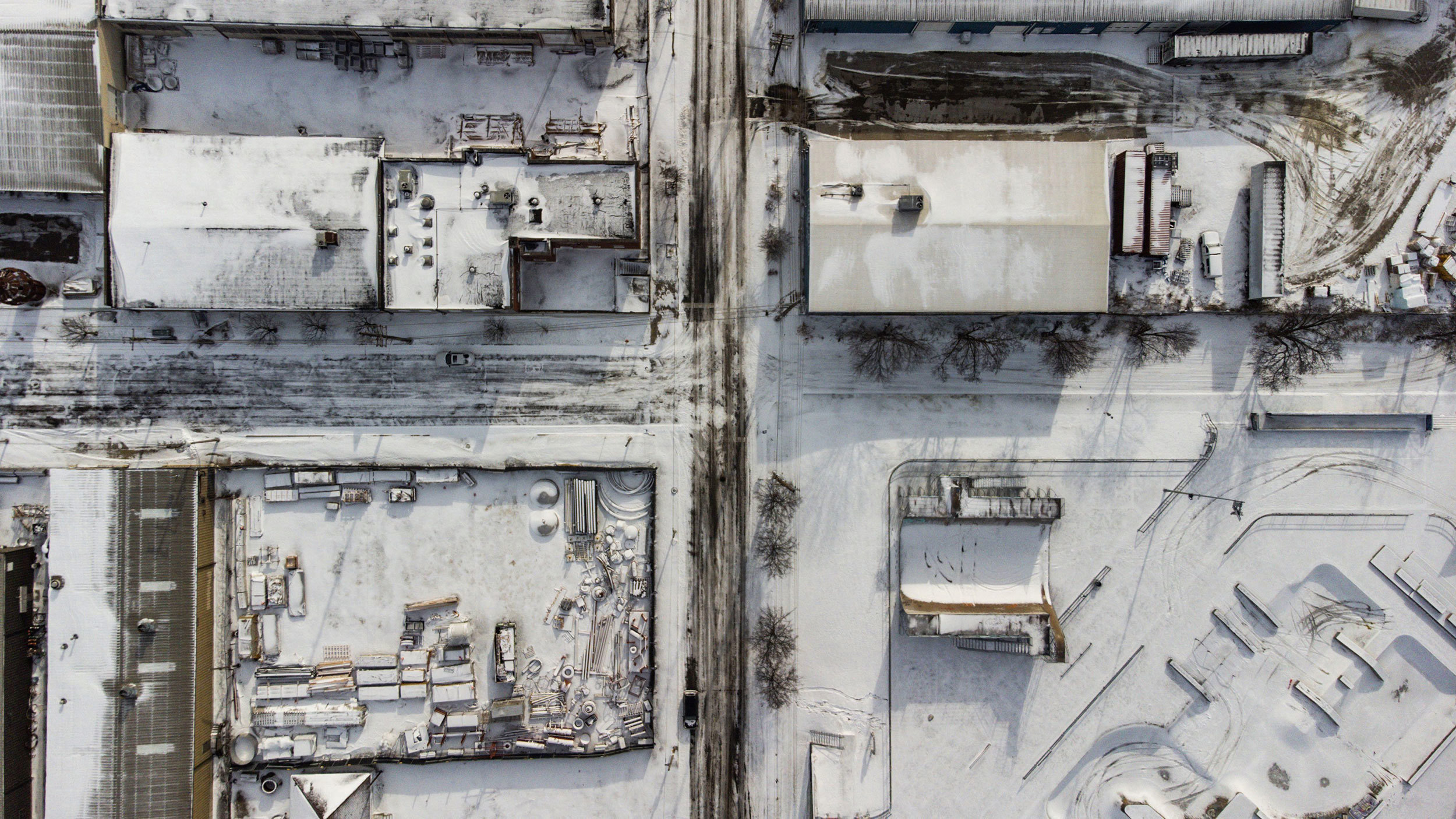 Snow-covered buildings are seen in Louisville, Kentucky, under freezing temperatures on December 23, 2022. 