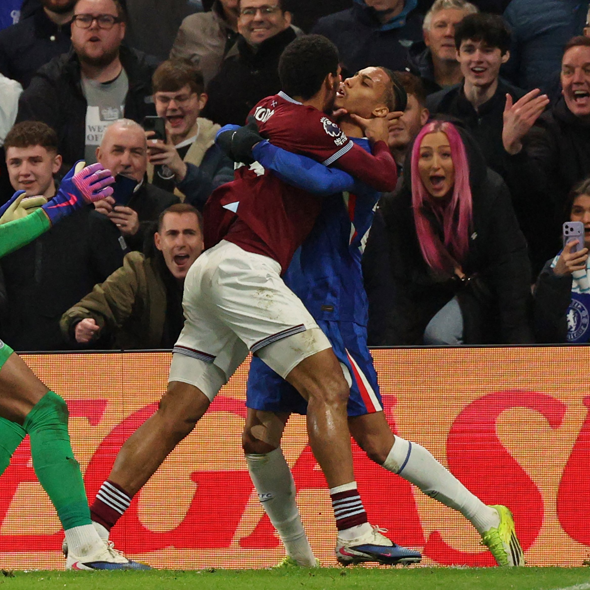 Jean-Clair Todibo was sent off for putting his hands on Joao Pedro during a scuffle.
