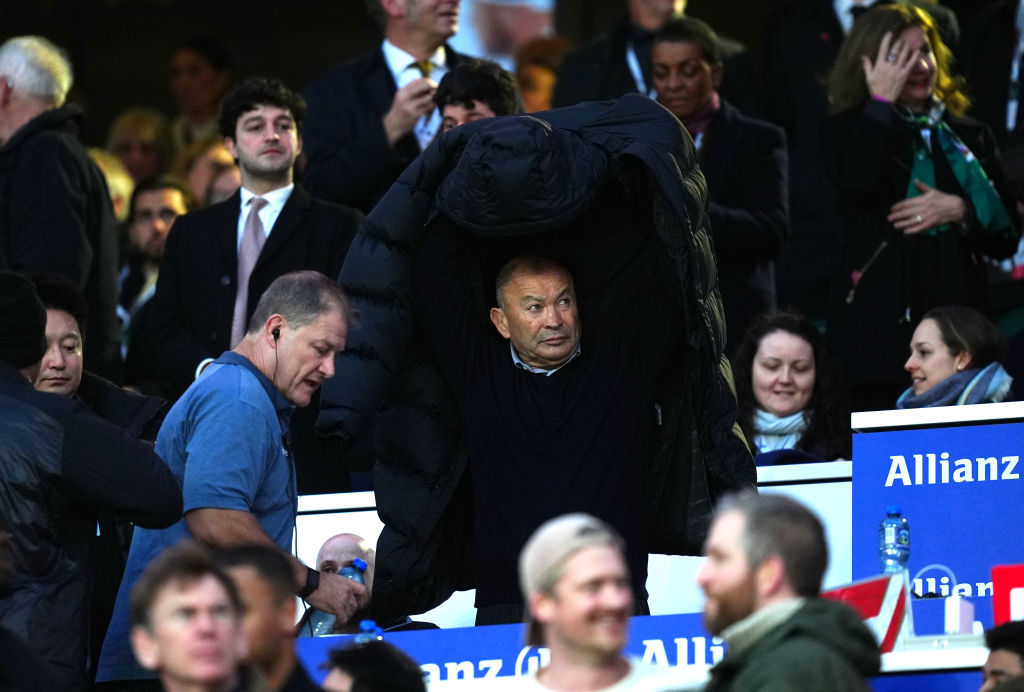 Japan coach Eddie Jones in the stands.