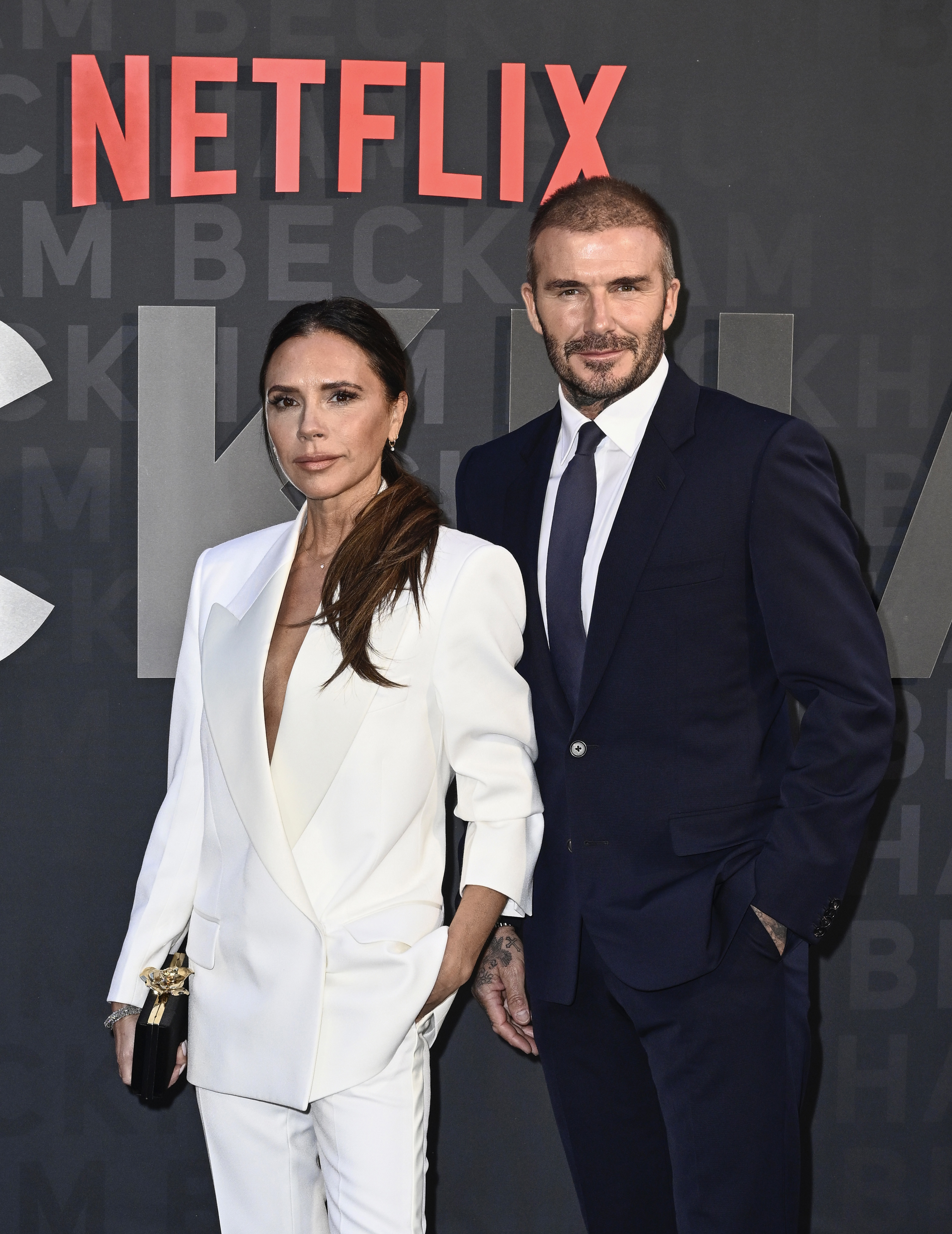 LONDON, ENGLAND - OCTOBER 03: Victoria and David Beckham attend the Netflix 'Beckham' UK Premiere at The Curzon Mayfair on October 03, 2023 in London, England. (Photo by Gareth Cattermole/Getty Images)