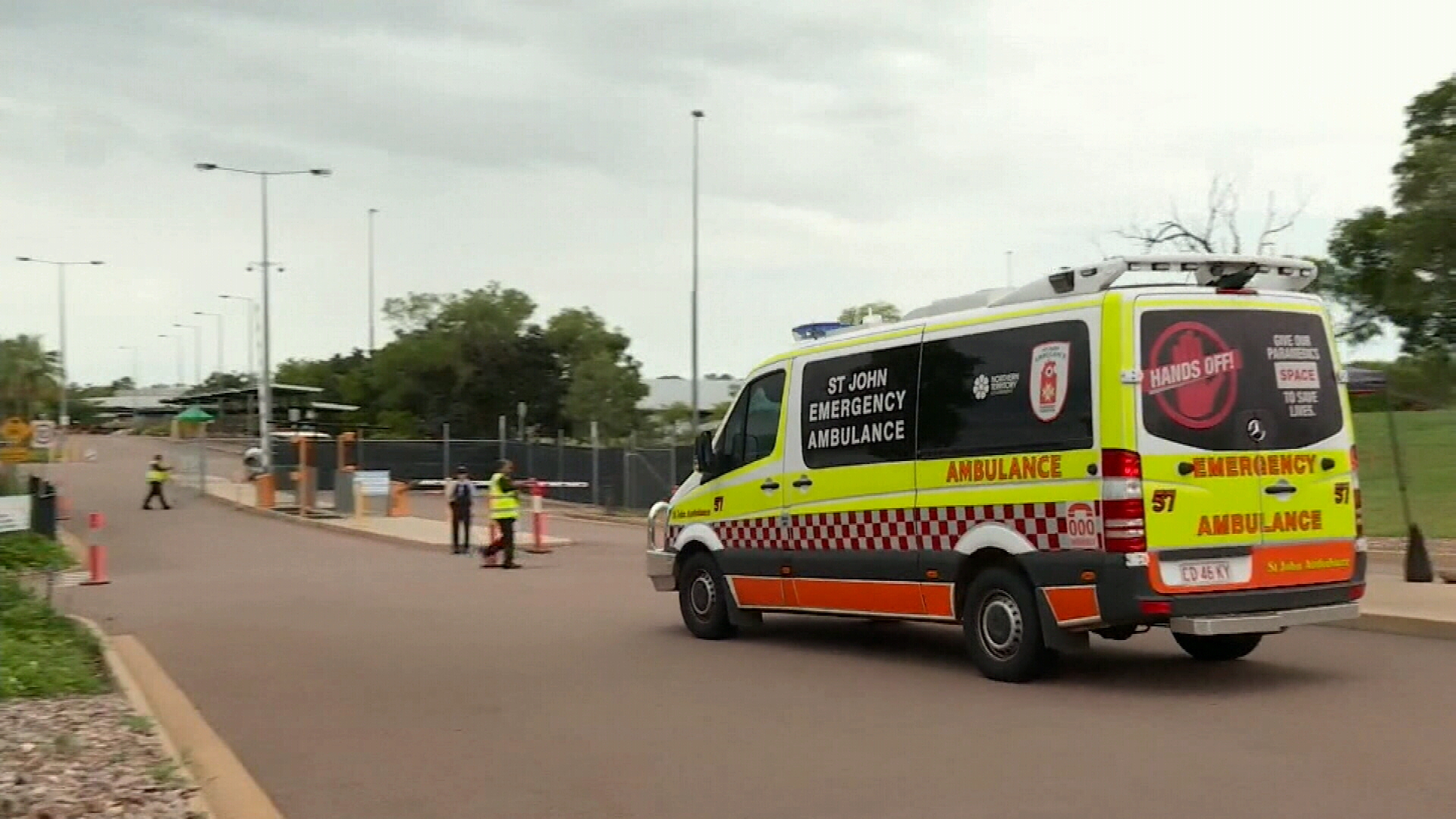 Ambulances arrive at the quarantine site after more confirmed cases of COVID-19 emerge. 