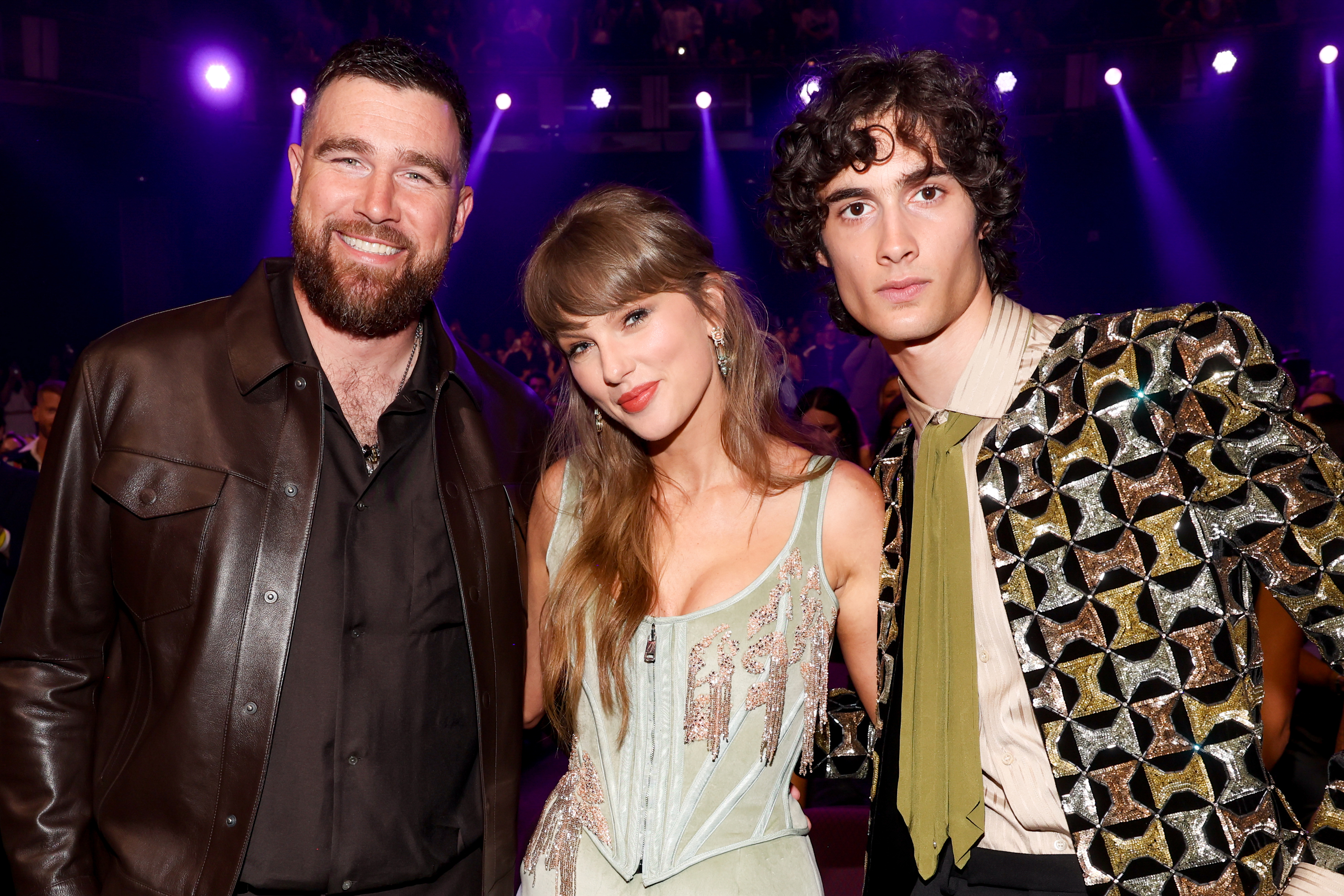 Travis Kelce, Taylor Swift and Sombr at the 2026 iHeartRadio Music Awards held at Dolby Theatre on March 26, 2026 in Los Angeles, California. (Photo by Christopher Polk/Billboard via Getty Images)