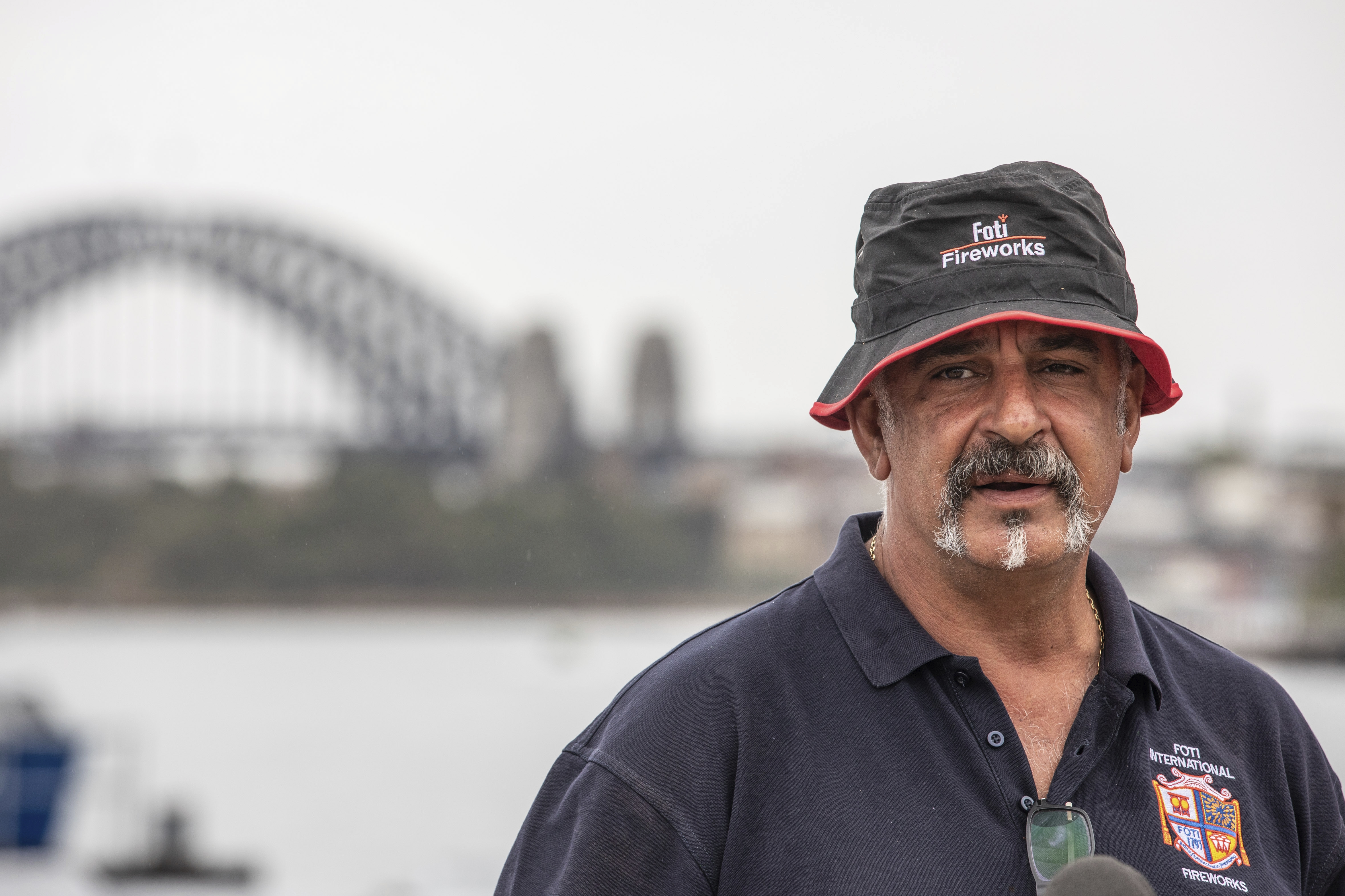 Fortunato Foti, Director of Foti International Fireworks speaks at the media event for the 2021 NYE fireworks display at Glebe Island in Sydney, on Wednesday, December 29, 2021. Photo by Cole Bennetts.