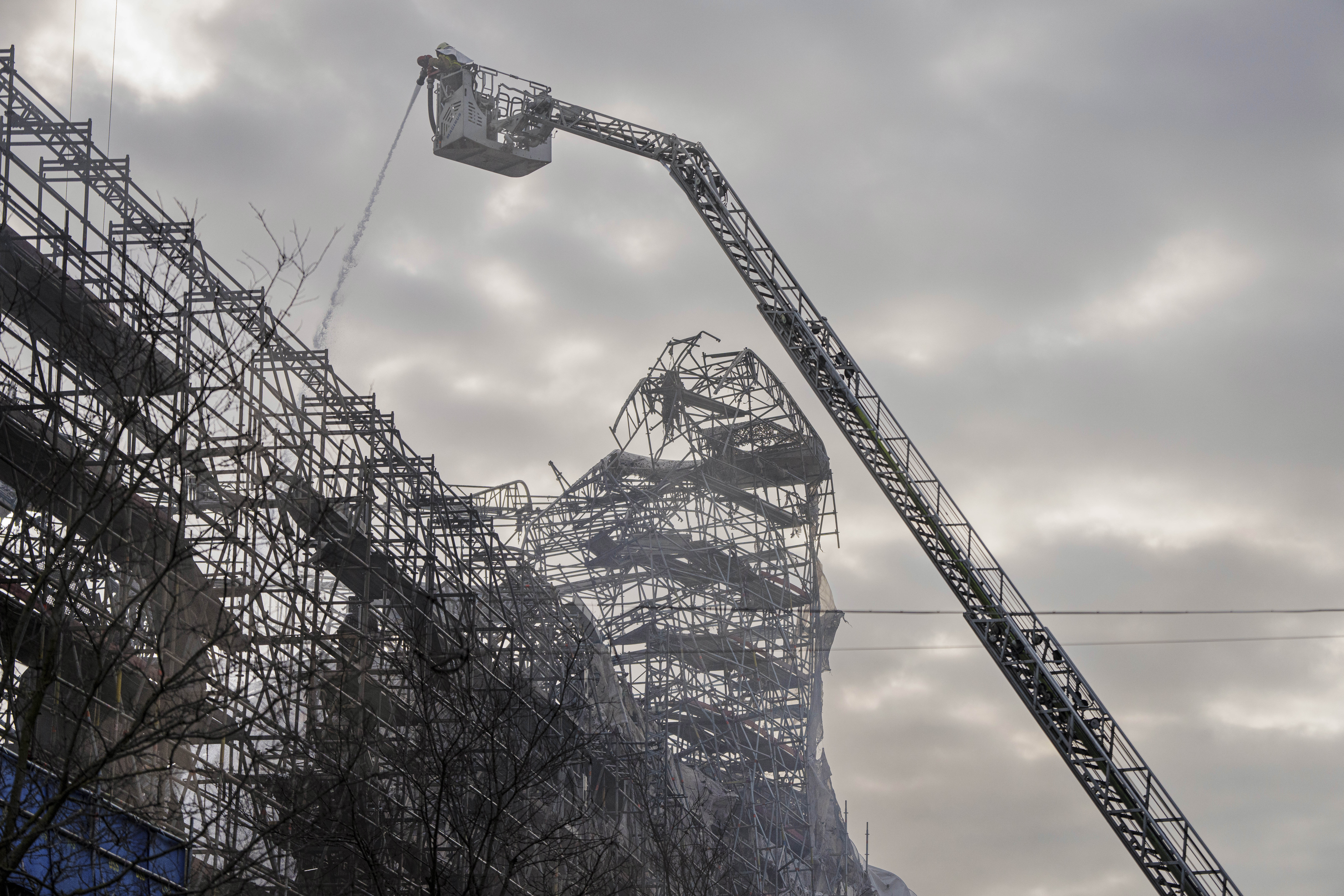 Emergency management work in the former Stock Exchange of Copenhagen, Boersen, Wednesday, April 17, 2024 