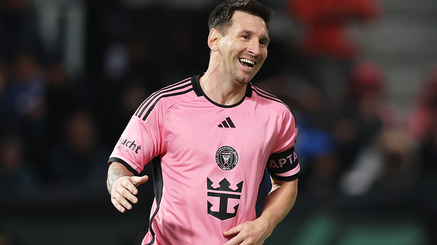 Lionel Messi of Inter Miami celebrates scoring a goal which is later ruled out for offside during their Riyadh Season Cup match against Al Hilal.