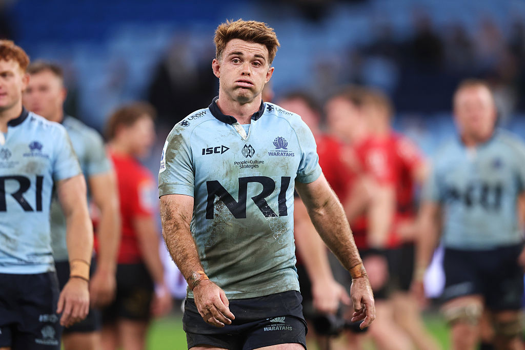 Andrew Kellaway of the Waratahs looks dejected after defeat.