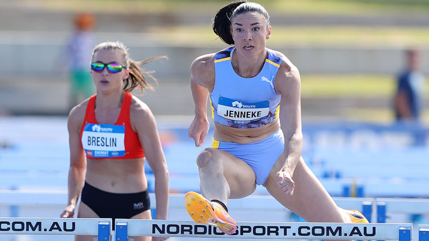Michelle Jenneke in action in the heats at the national titles.