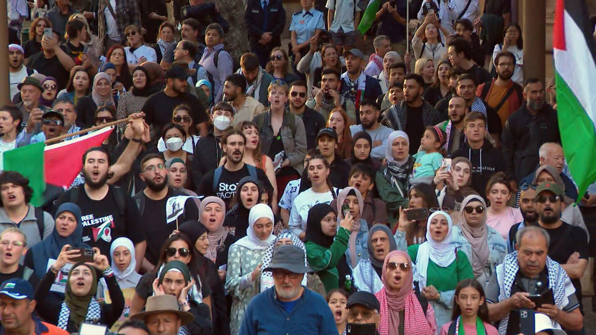 A pro-Palestinian rally outside Sydney Town Hall, October 9, 2023.