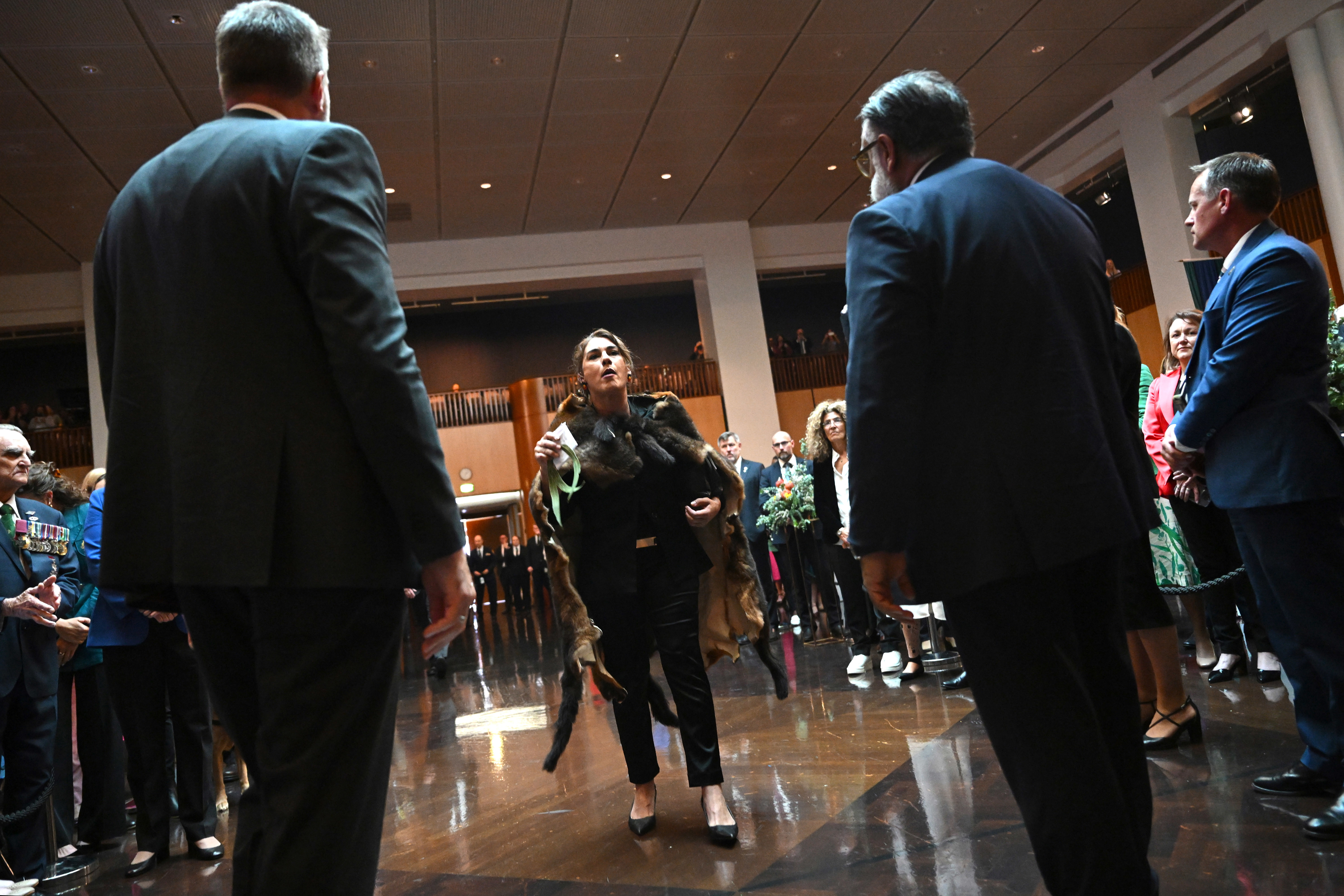 Australian Senator Lidia Thorpe disrupts proceedings as Britain's King Charles III and Queen Camilla visit Parliament House.