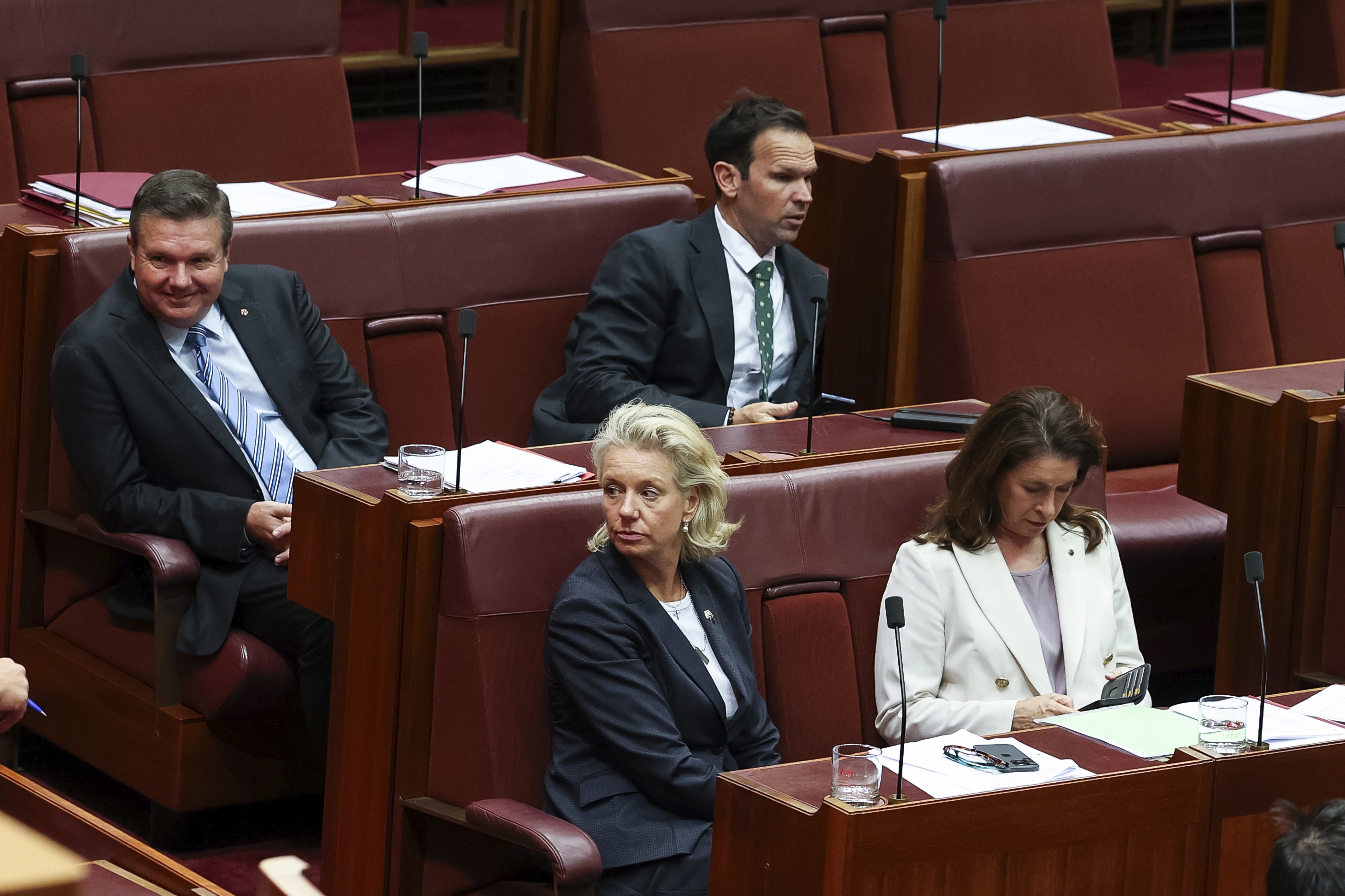 Nationals Senators Ross Cadell, Bridget McKenzie and Susan McDonald, pictured with colleague Matt Canavan, voted against the hate laws bill.