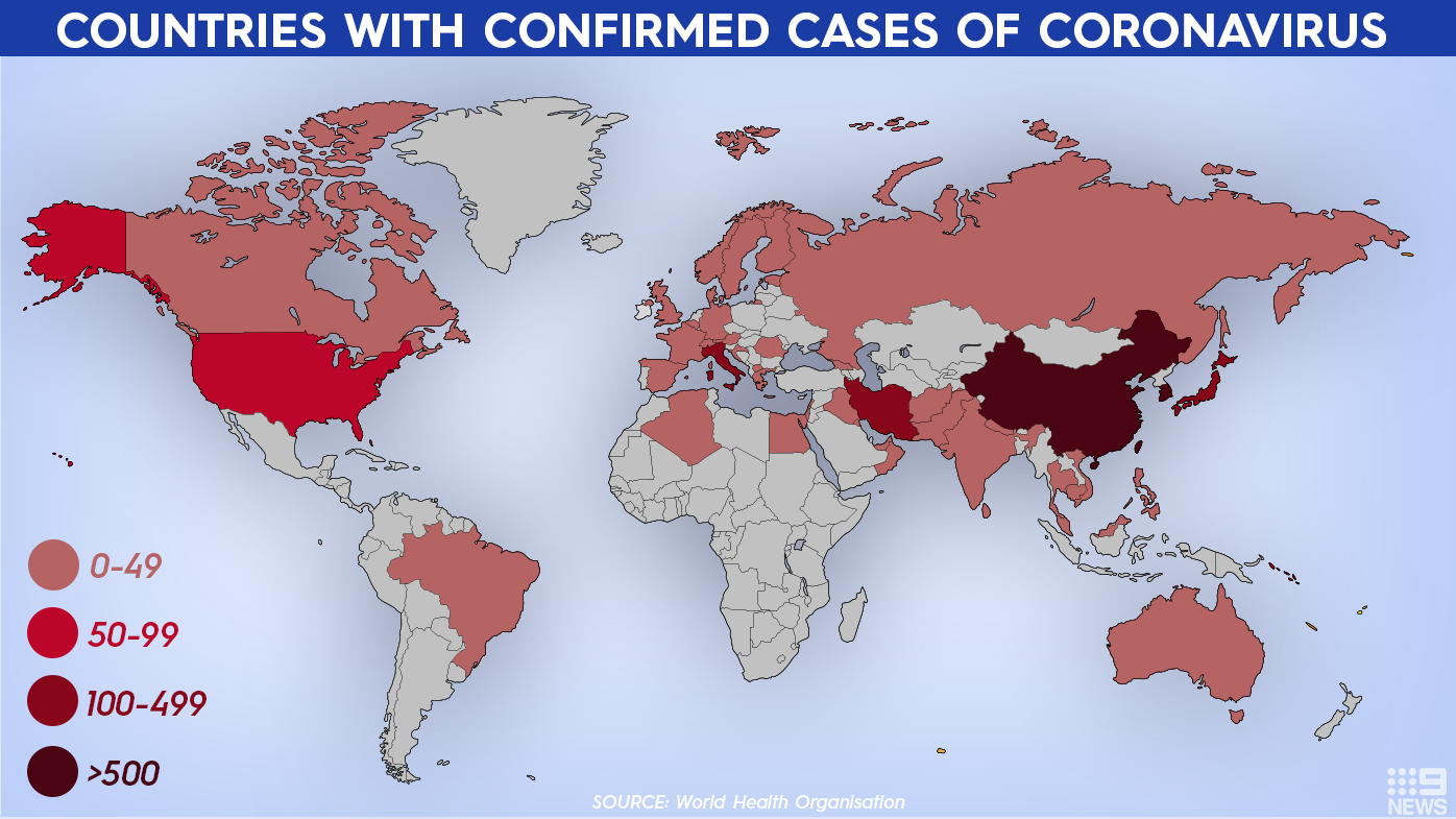 Countries with confirmed cases of coronavirus.