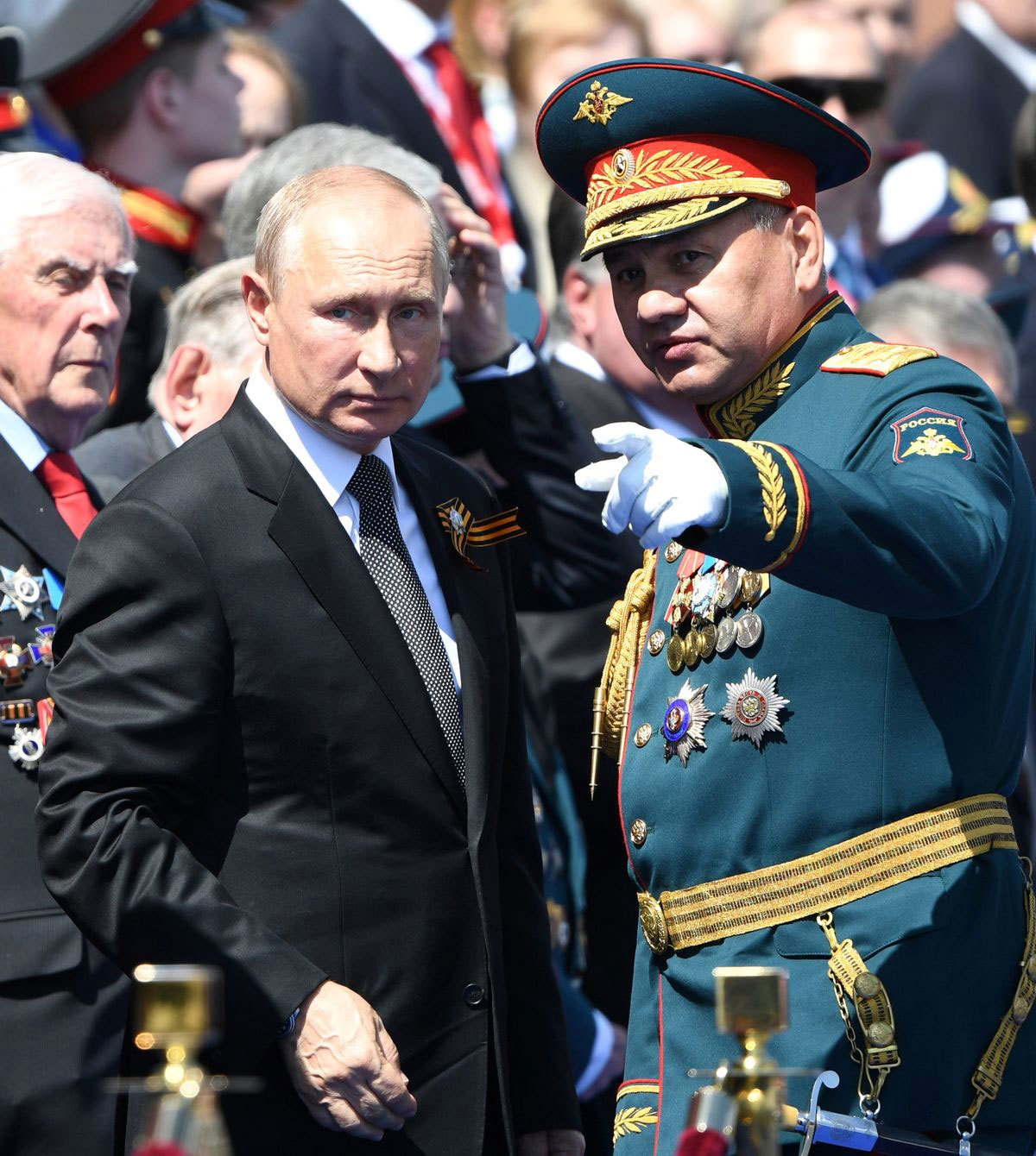 Vladimir Putin and Russian Defence Minister Sergei Shoigu during the 2012 Victory Day military parade.