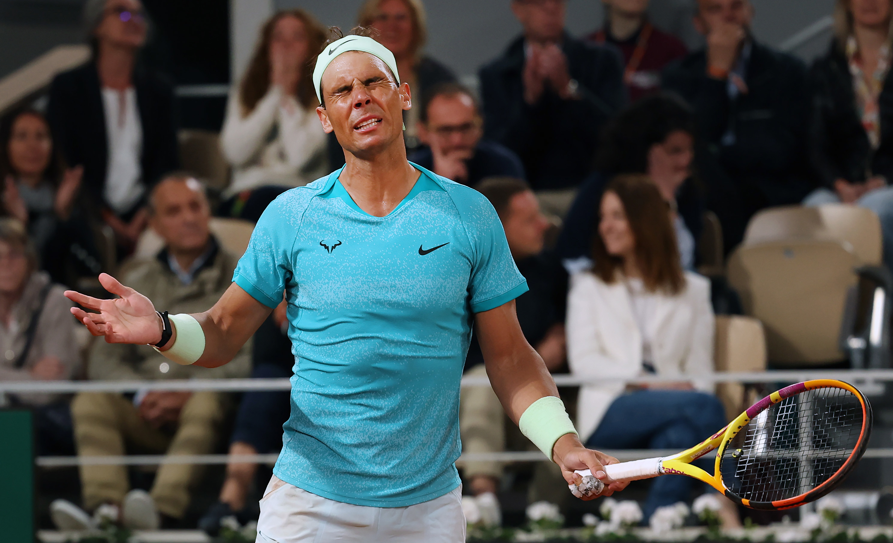 Rafael Nadal of Spain reacts during his defeat to Alexander Zverev of Germany.