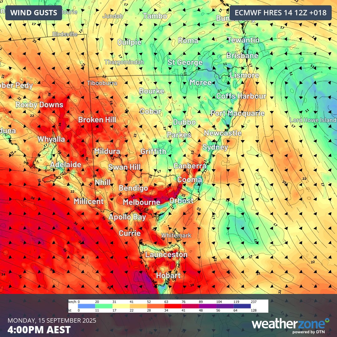 Windy conditions south-eastern Australia