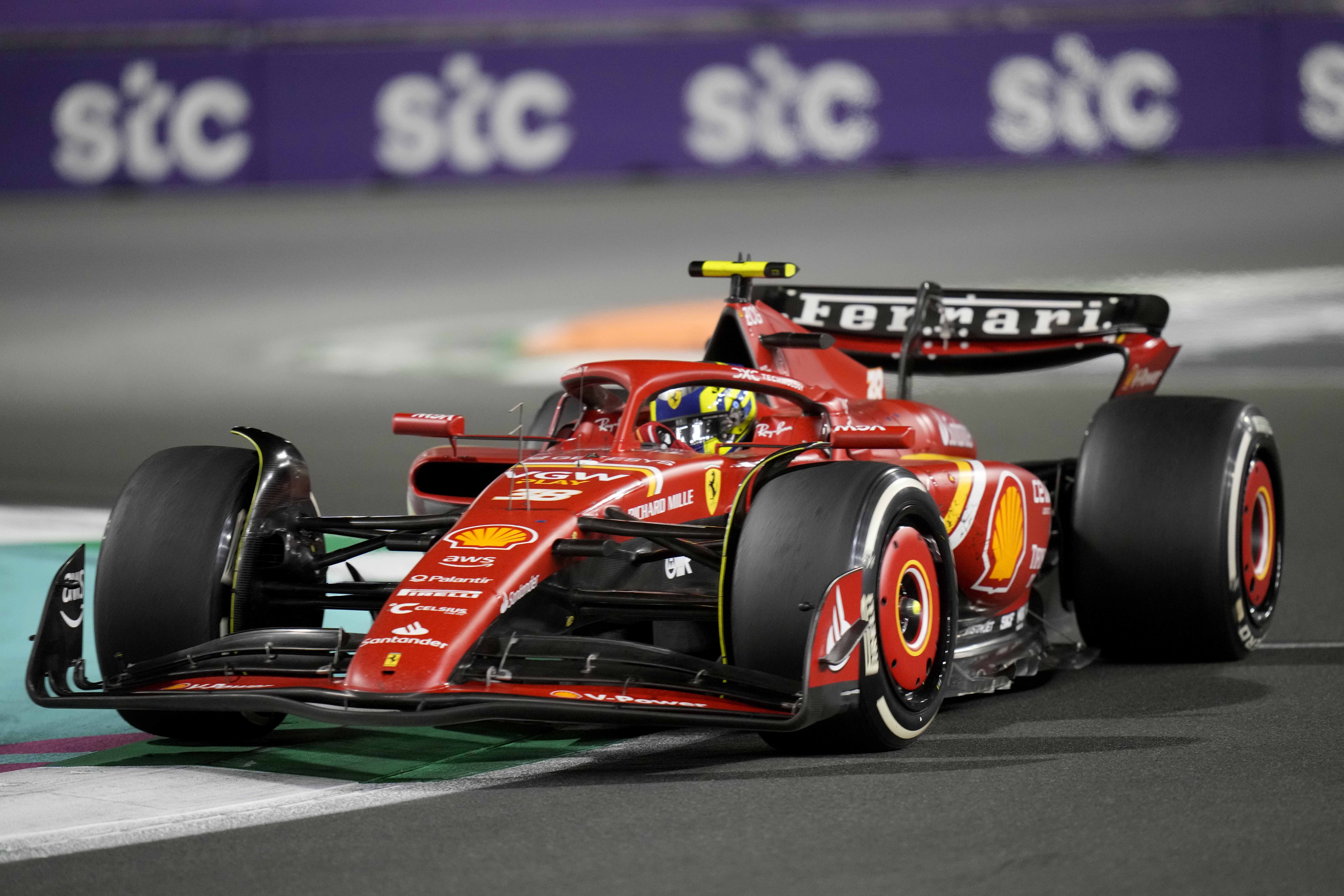 Ferrari driver Oliver Bearman of Britain steers his car during the Formula 1 Saudi Arabian Grand Prix.