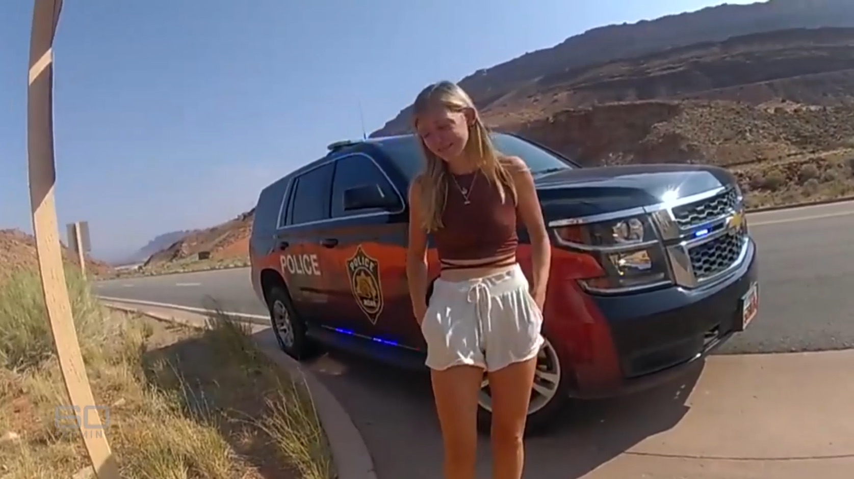 A visibly distressed Gabby Petito, struggling to breath at times, apologised and took the blame for Brian's erratic driving.