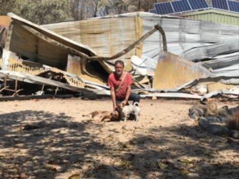 Mr Simpson managed to save his two dogs but was forced to abandon the animals on his land that he'd helped save.