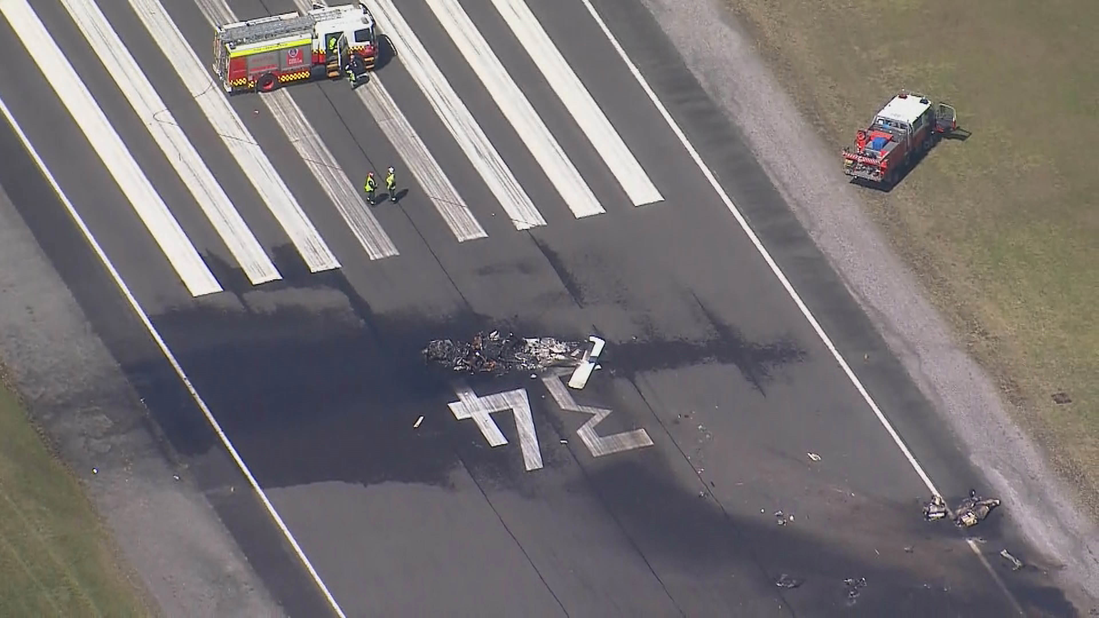 Debris can be seen on the runway at the regional airport.