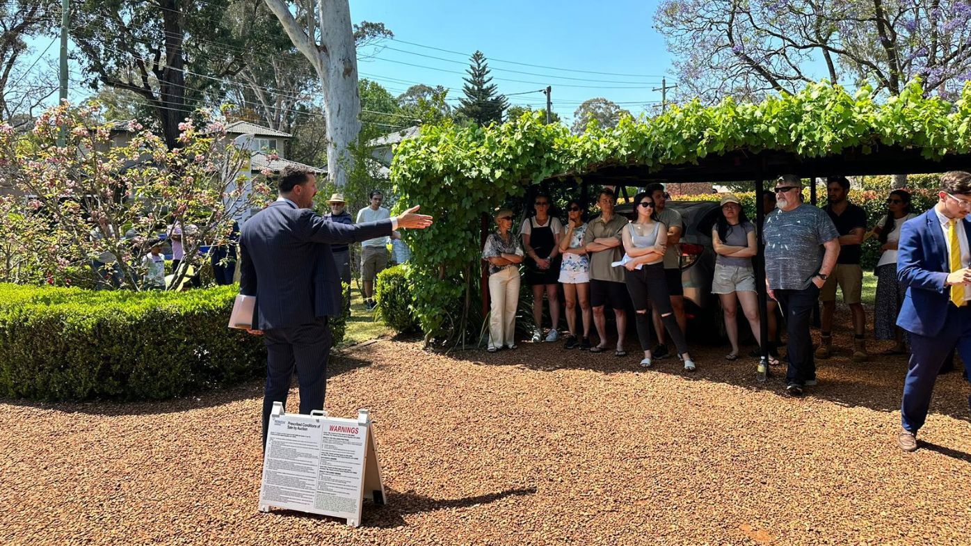 Real estate Domain house auctioneer sold crowd 
