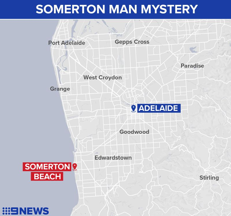 Somerton Beach in relation to Adelaide.