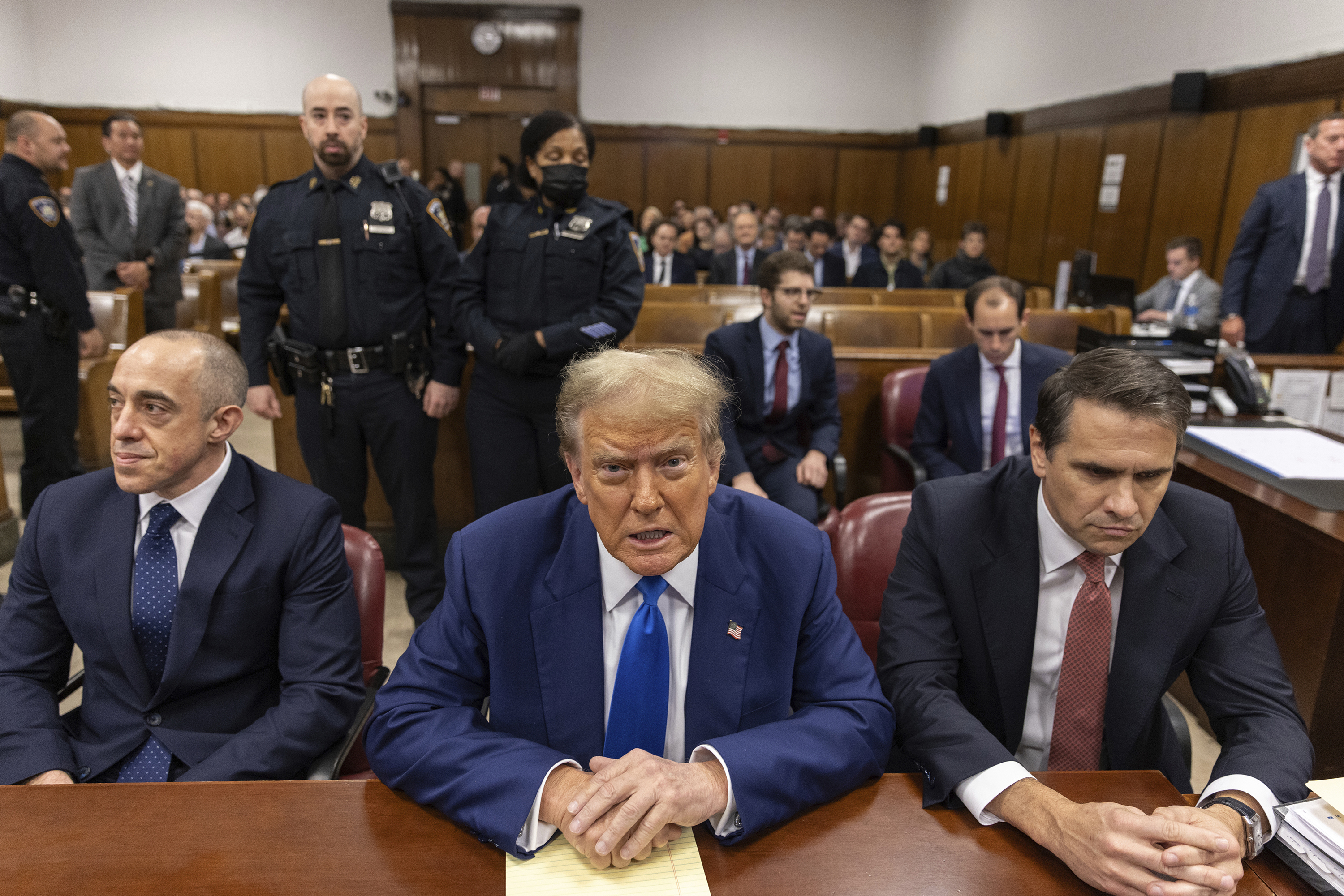 Former US President Donald Trump appears at Manhattan criminal court before his trial in New York, Friday,, May 3, 2024. 