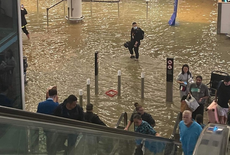 Auckland Airport was inundated by floodwaters on Friday night. Travellers are now heading home. 