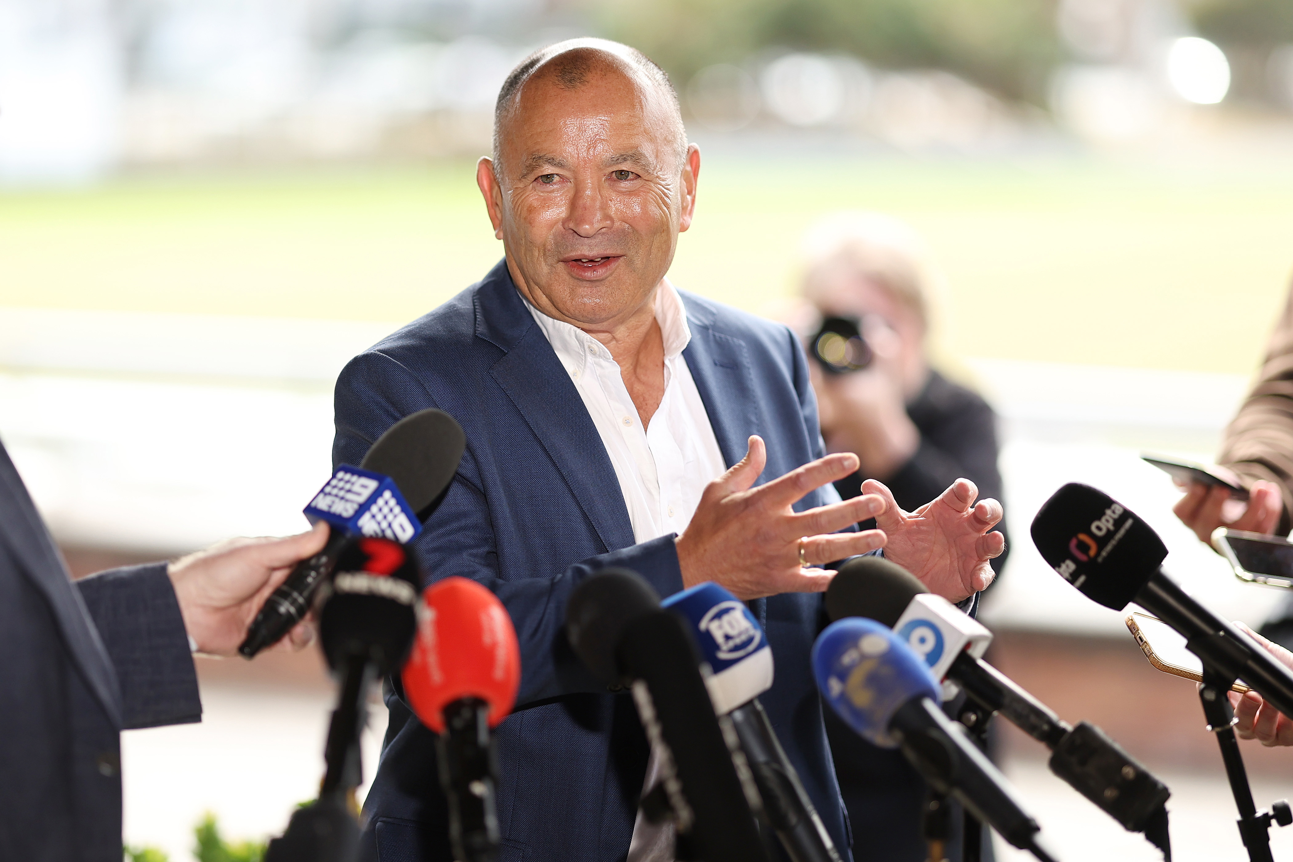 Wallabies head coach Eddie Jones speaks to the media during a Rugby Australia press conference at Coogee Oval.