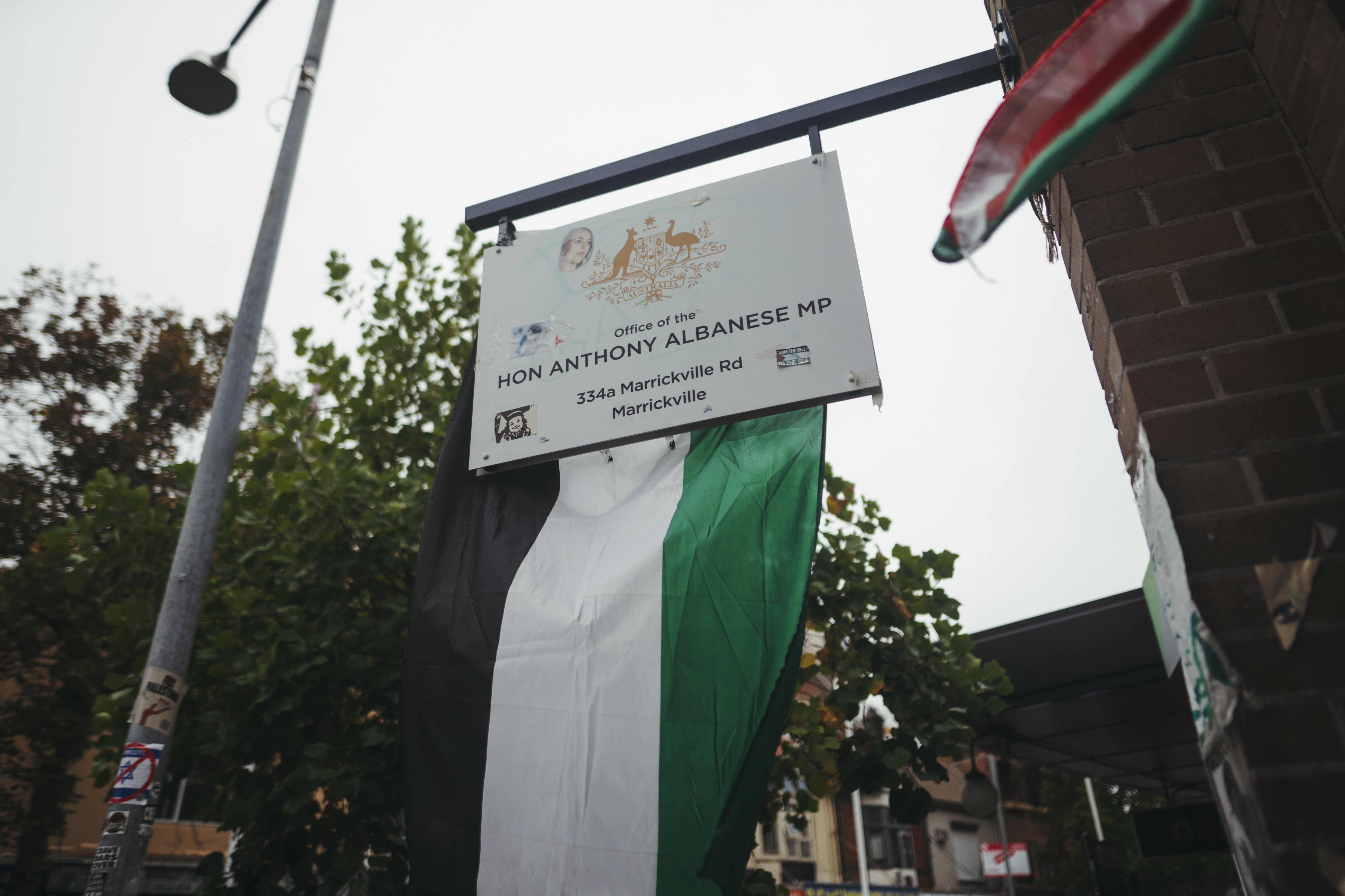 Pro-Palestine protesters have been camping out 24/7 outside Prime Minister Anthony Albanese's electorate office in Grandyler. There are reports that the majority of his staff are working from home/other locations, effectively closing his electorate office, Thursday 4th of April 2024.Photo: Dion Georgopoulos / The Sydney Morning Herald