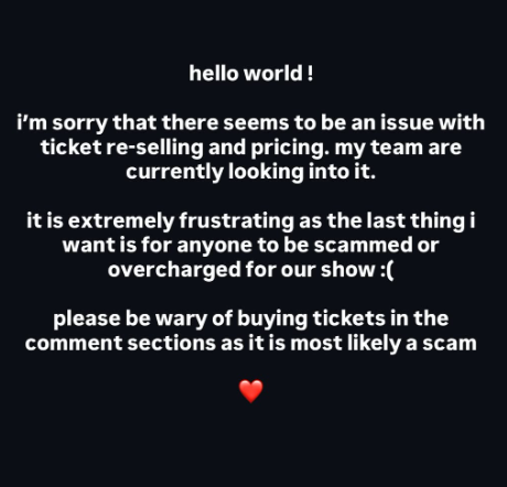 Olivia Dean reacts to pricing issue