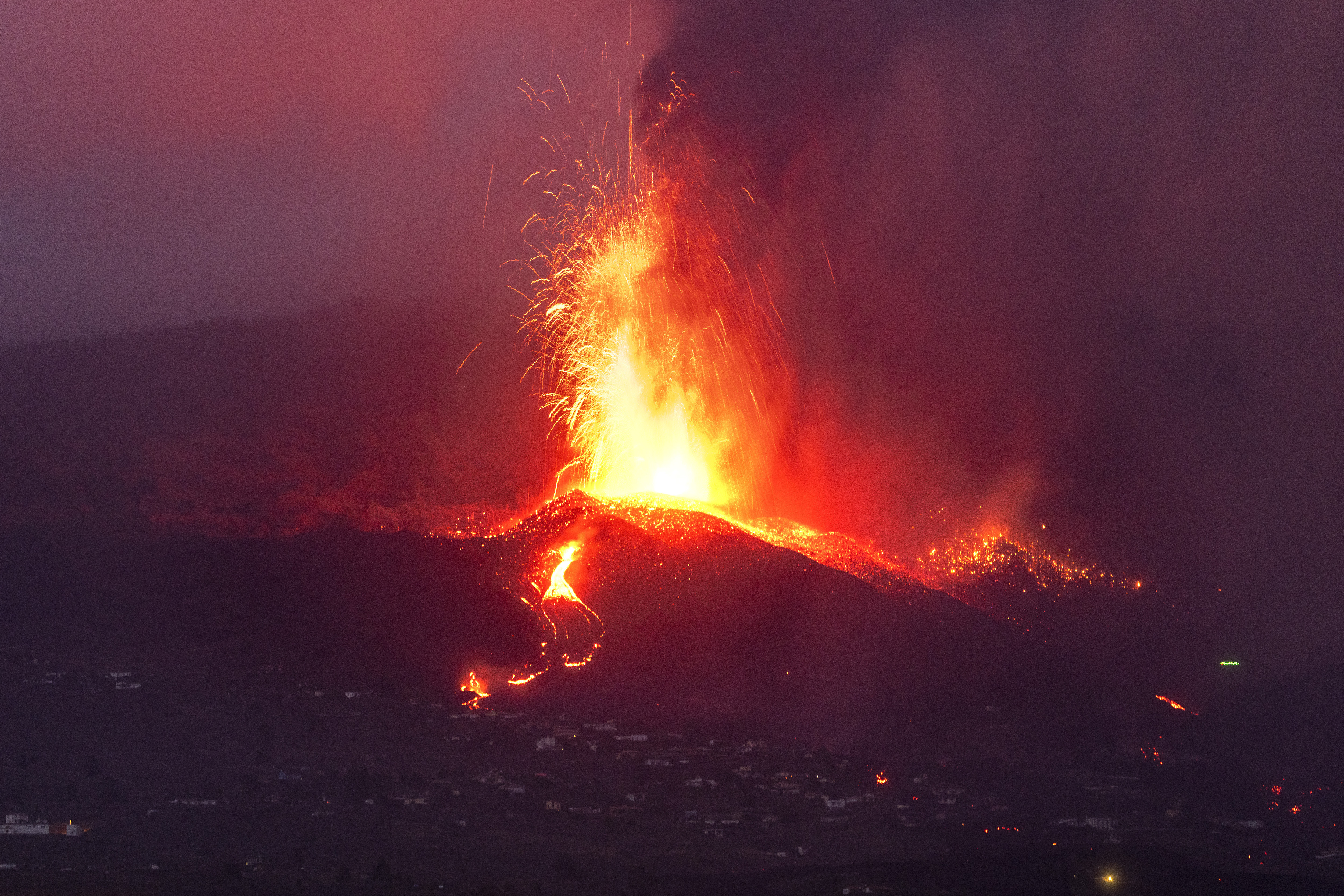 Lava from a volcano eruption flowed on the island of La Palma in the Canaries, Spain. 