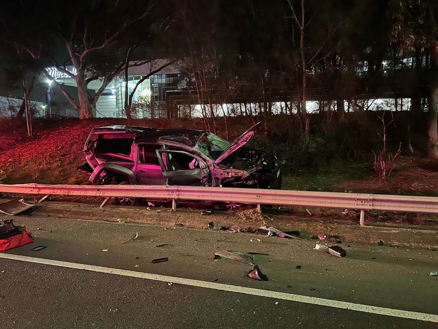 Dog thrown from police car in Melbourne freeway crash 