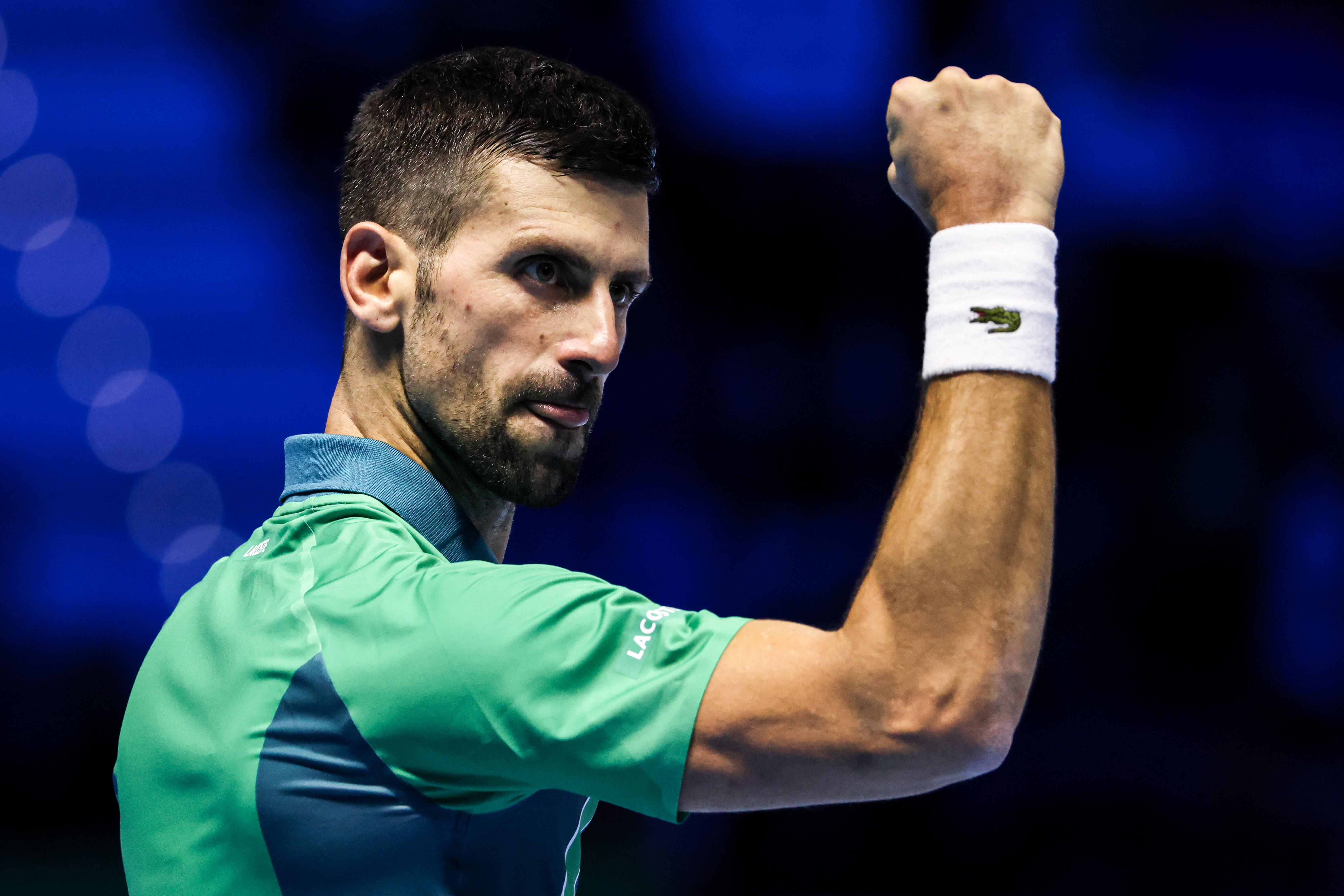 Novak Djokovic during his round Robin match against Holger Rune at the ATP Finals.