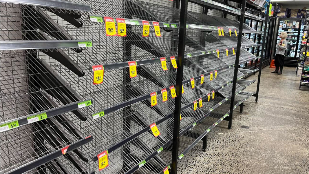 Empty shelves at a local supermarket in Bangalow.