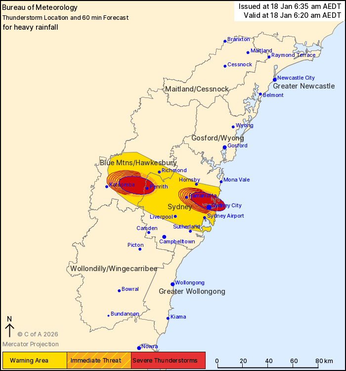 Sydney and the Blue Mountains are in the direct firing line of the severe thunderstorm.