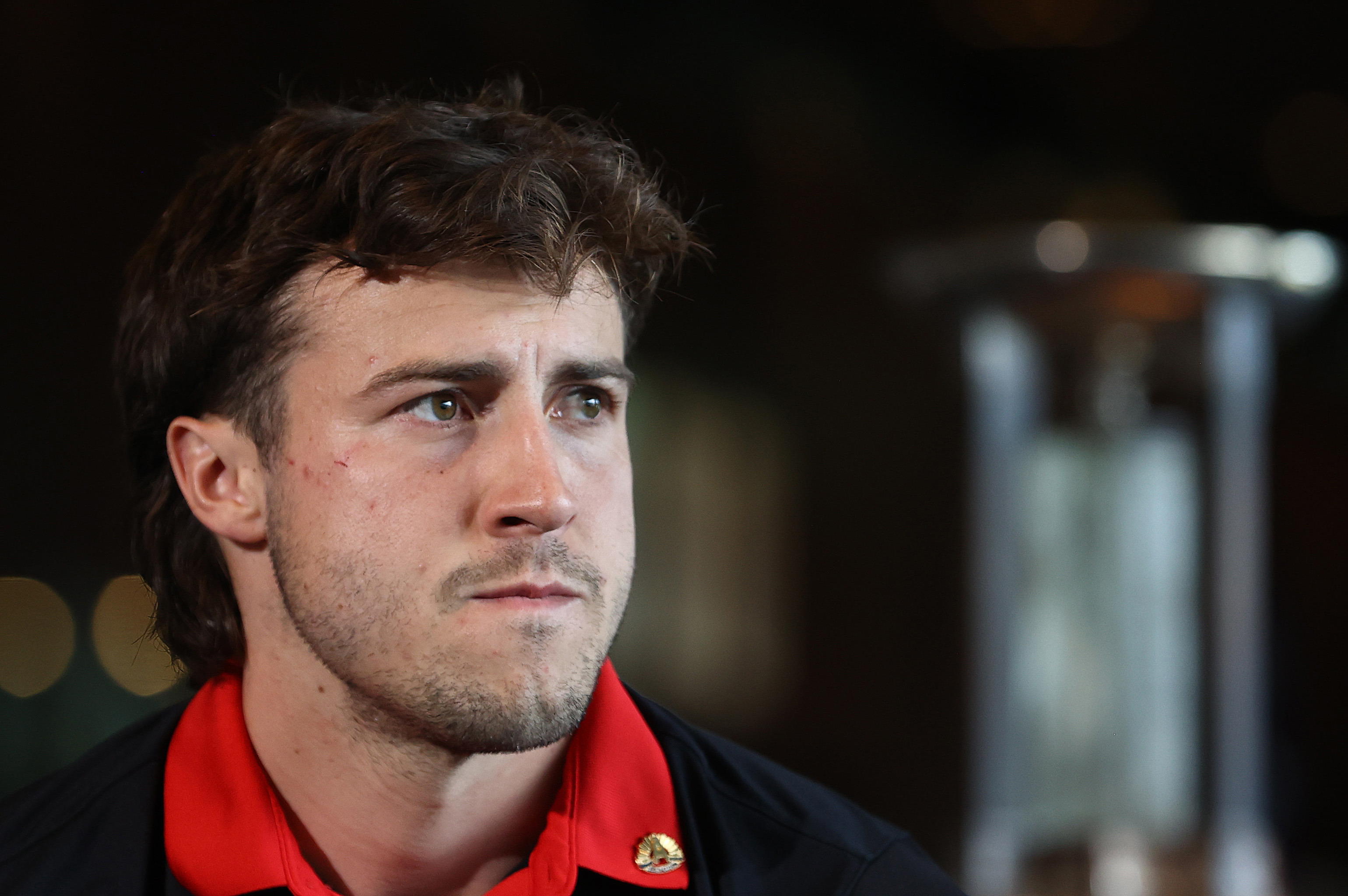 MELBOURNE, AUSTRALIA - APRIL 19: Essendon Vice-Captain Andrew McGrath speaks to the media during an AFL ANZAC Day Match Media Opportunity at Melbourne Cricket Ground on April 19, 2023 in Melbourne, Australia. (Photo by Robert Cianflone/Getty Images)