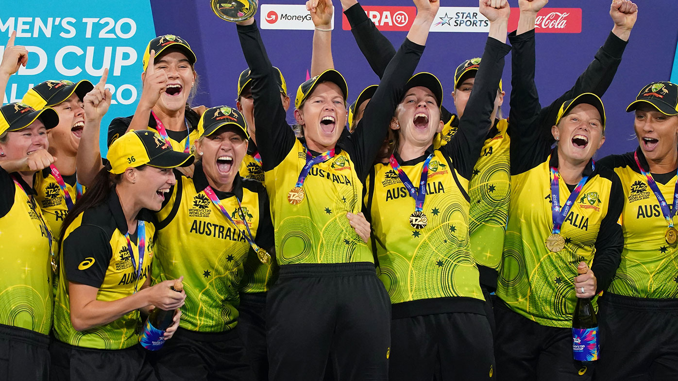 Australian players celebrate their win at the T20 World Cup.