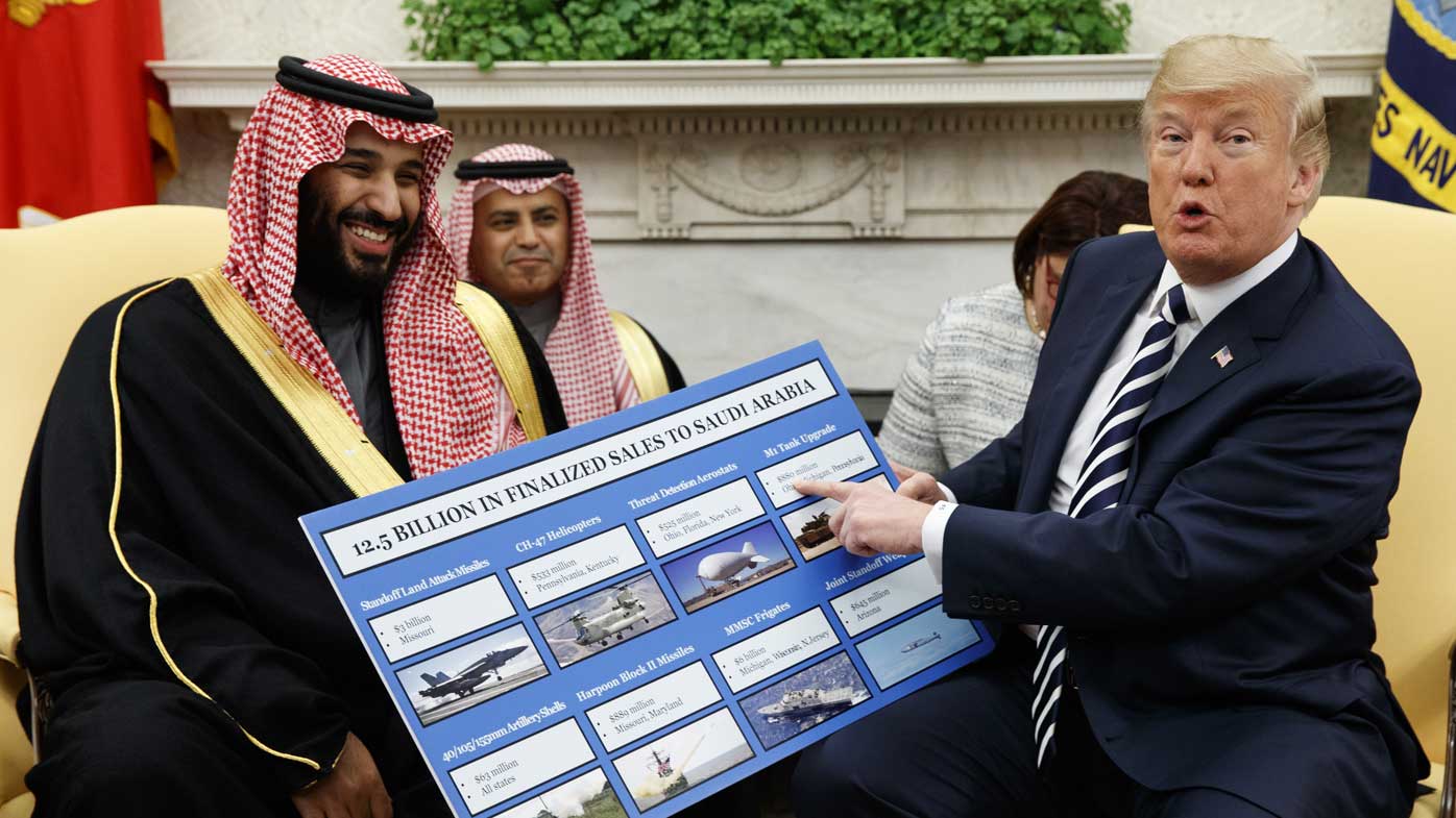 Mohammed bin Salman and Donald Trump in the White House.