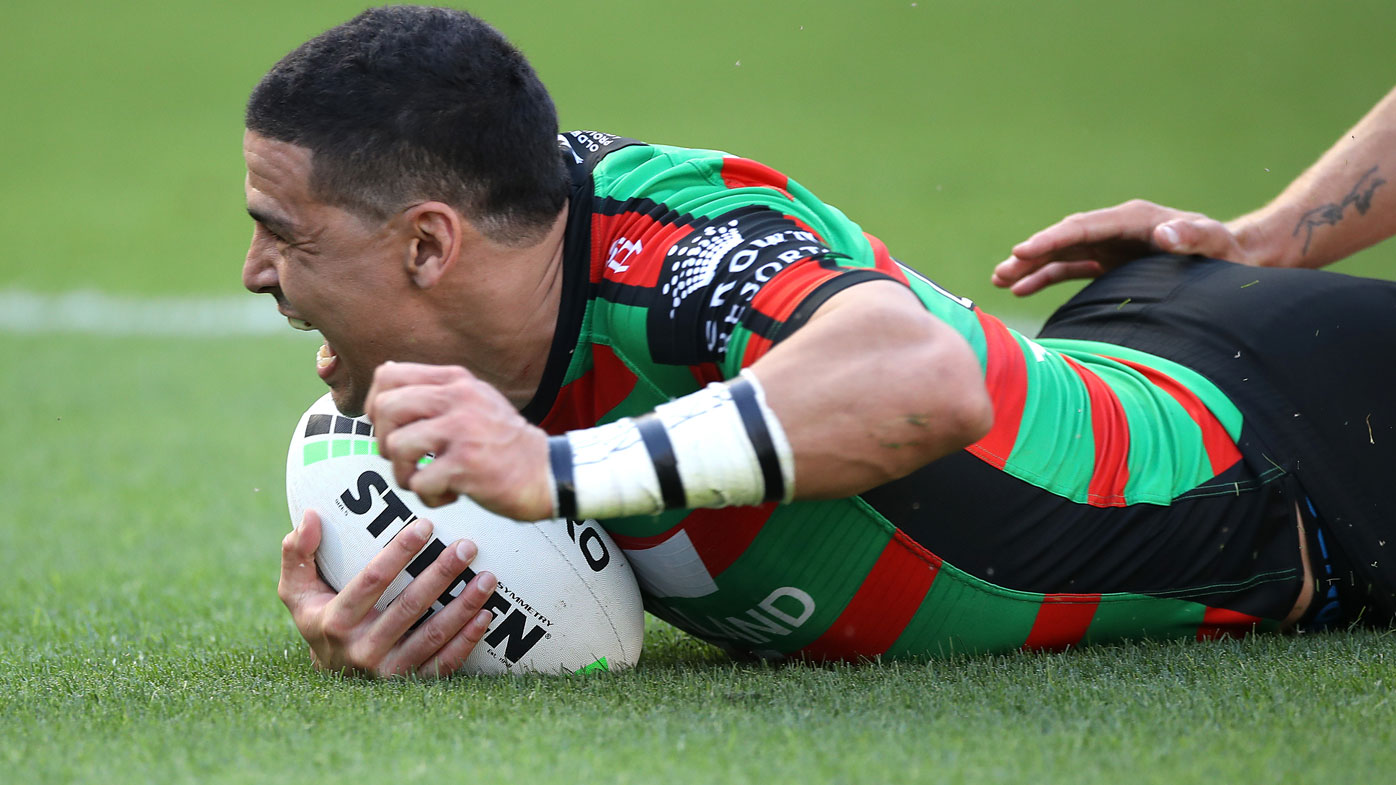 Cody Walker scores for South Sydney. (Getty)