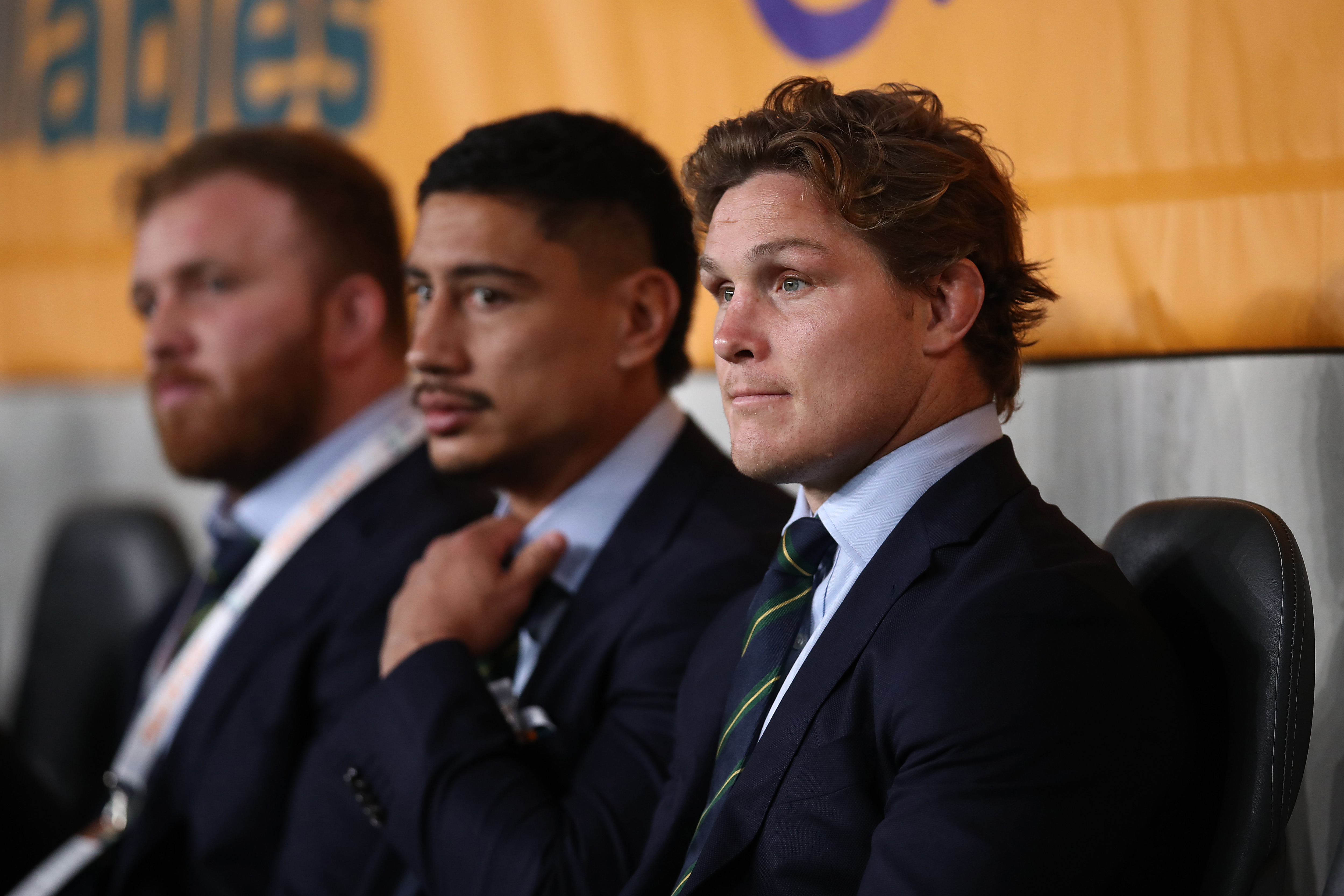 Michael Hooper of the Wallabies (right) looks on during with teammates during the Rugby Championship match between the Australia and Argentina.